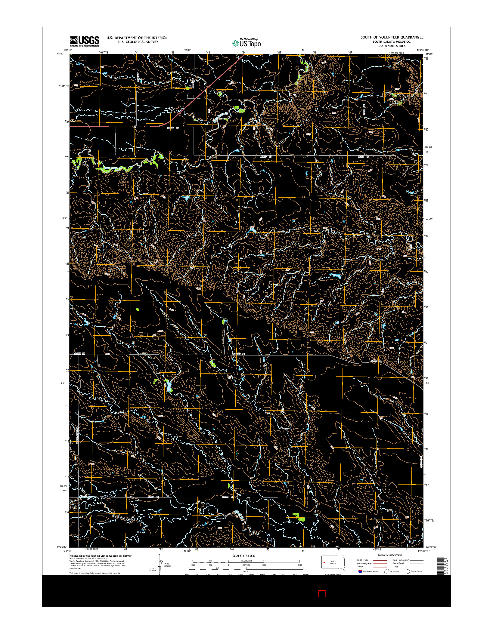 USGS US TOPO 7.5-MINUTE MAP FOR SOUTH OF VOLUNTEER, SD 2015