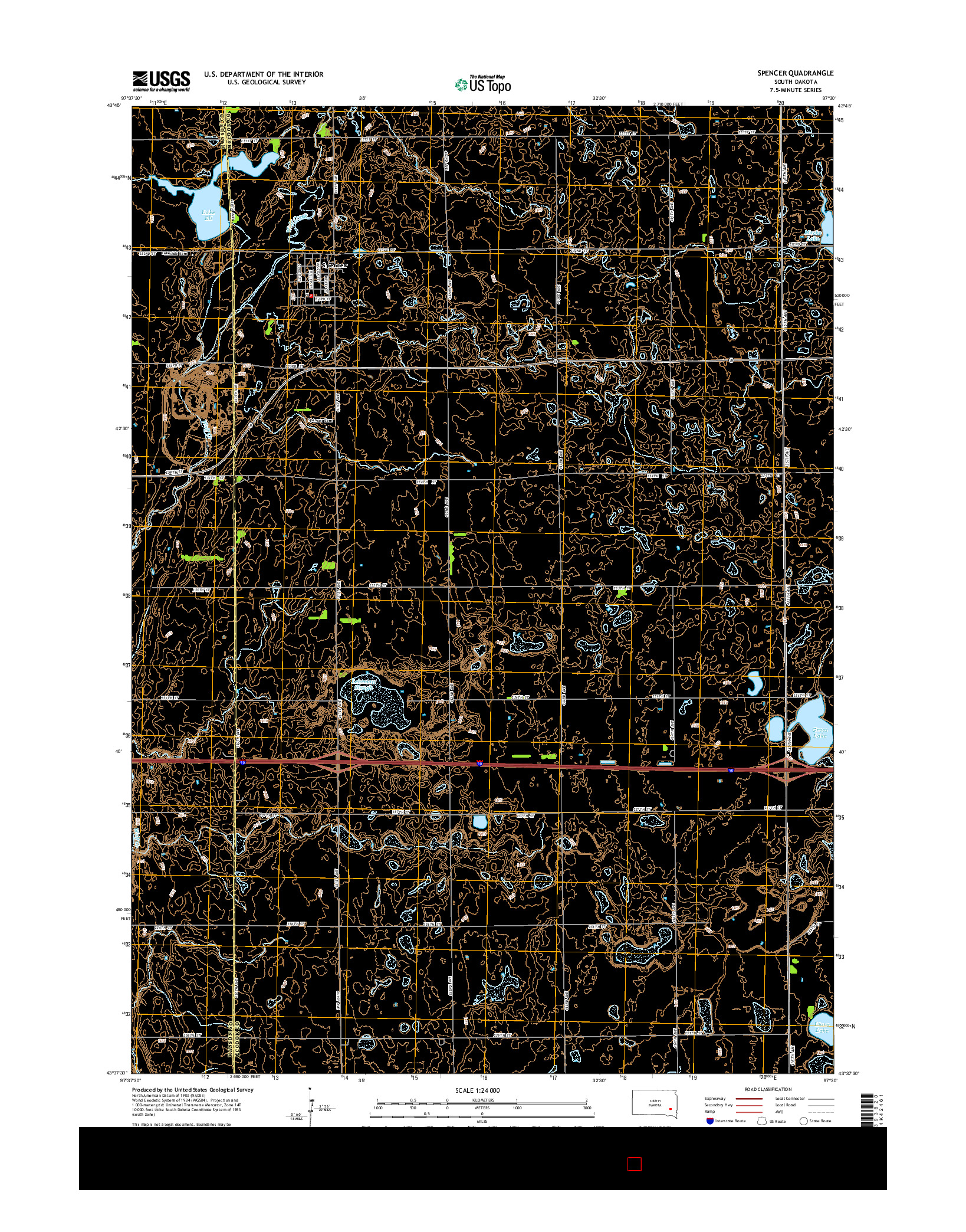 USGS US TOPO 7.5-MINUTE MAP FOR SPENCER, SD 2015