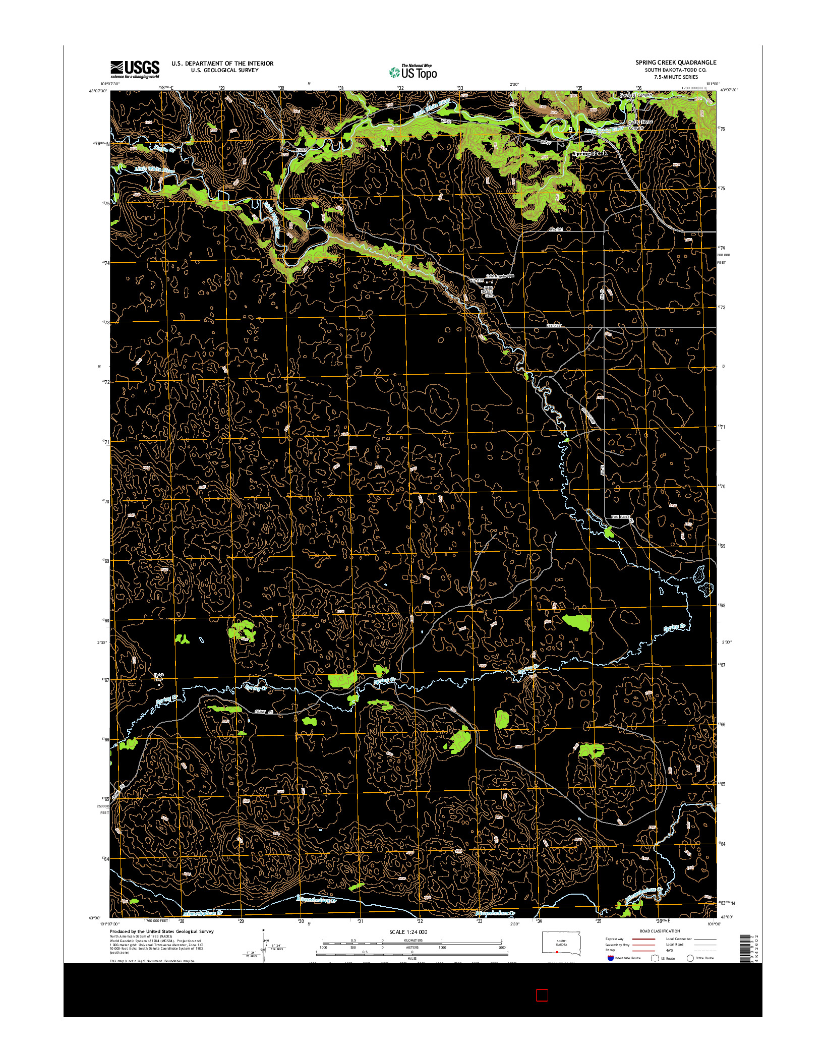 USGS US TOPO 7.5-MINUTE MAP FOR SPRING CREEK, SD 2015