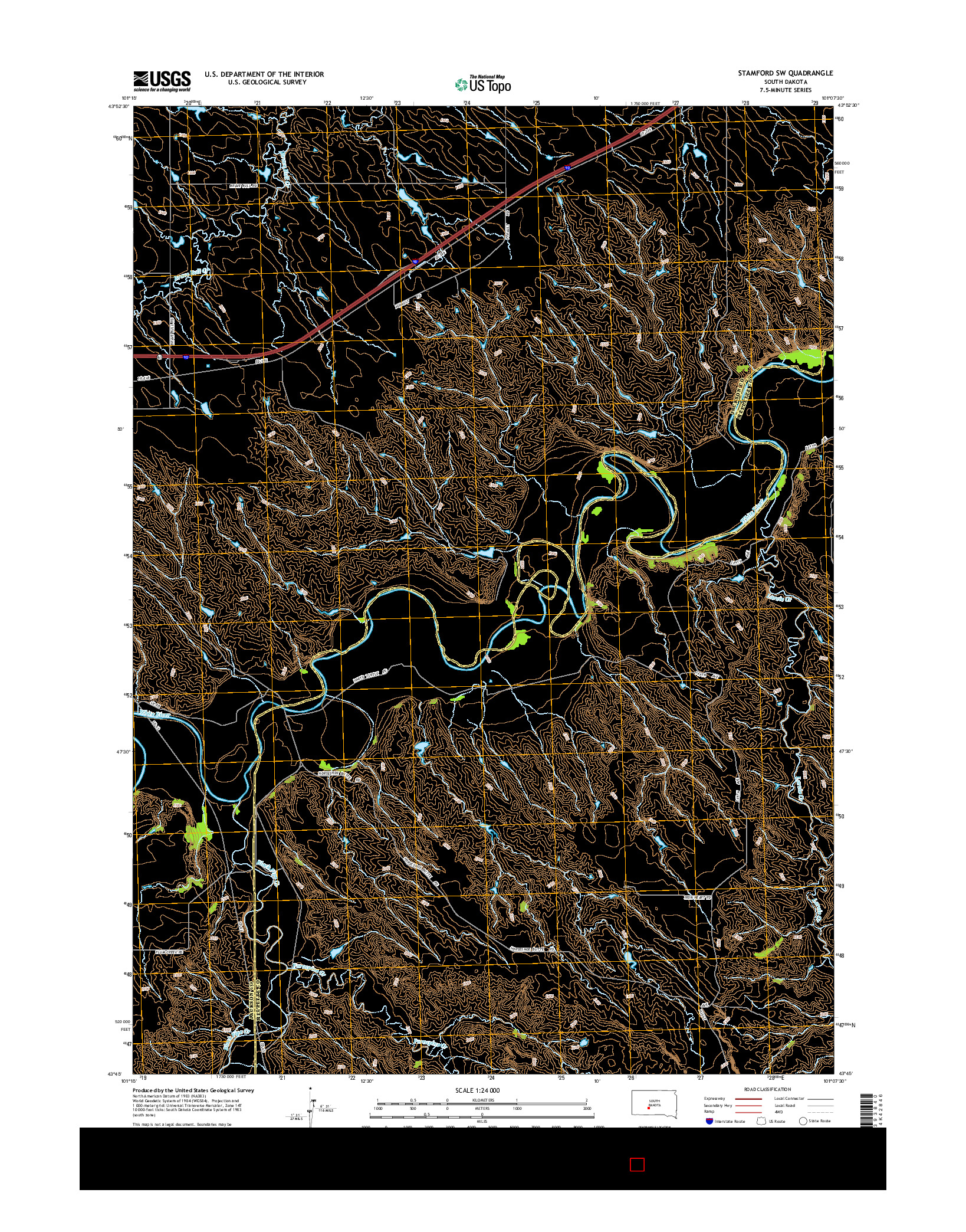 USGS US TOPO 7.5-MINUTE MAP FOR STAMFORD SW, SD 2015