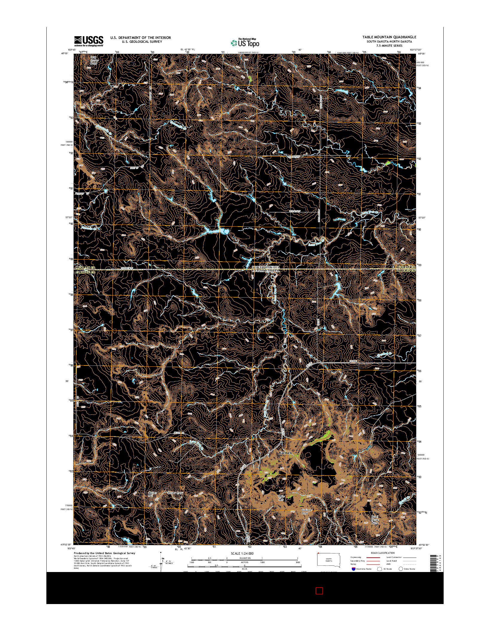 USGS US TOPO 7.5-MINUTE MAP FOR TABLE MOUNTAIN, SD-ND 2015