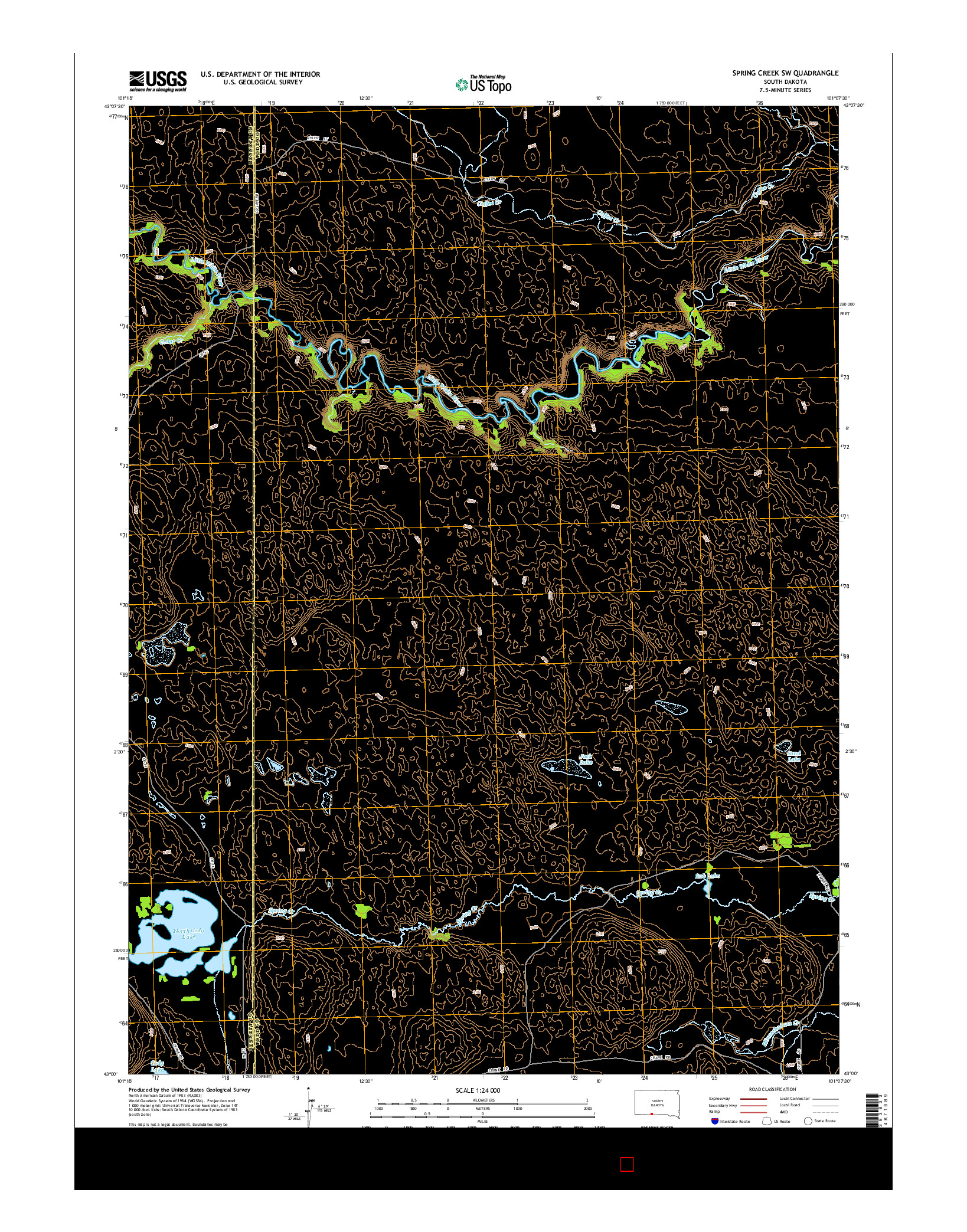USGS US TOPO 7.5-MINUTE MAP FOR SPRING CREEK SW, SD 2015