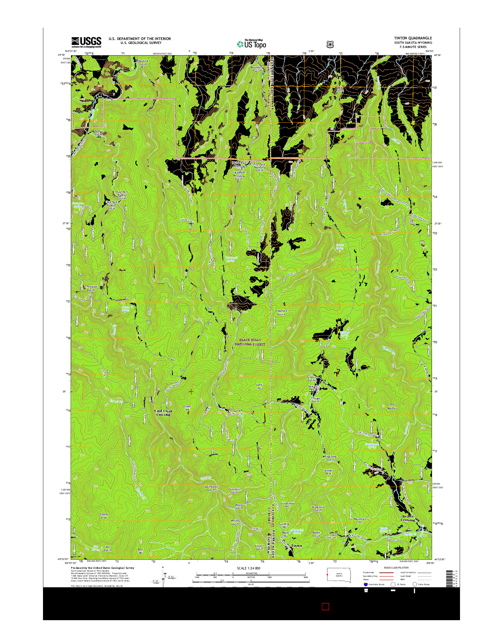 USGS US TOPO 7.5-MINUTE MAP FOR TINTON, SD-WY 2015