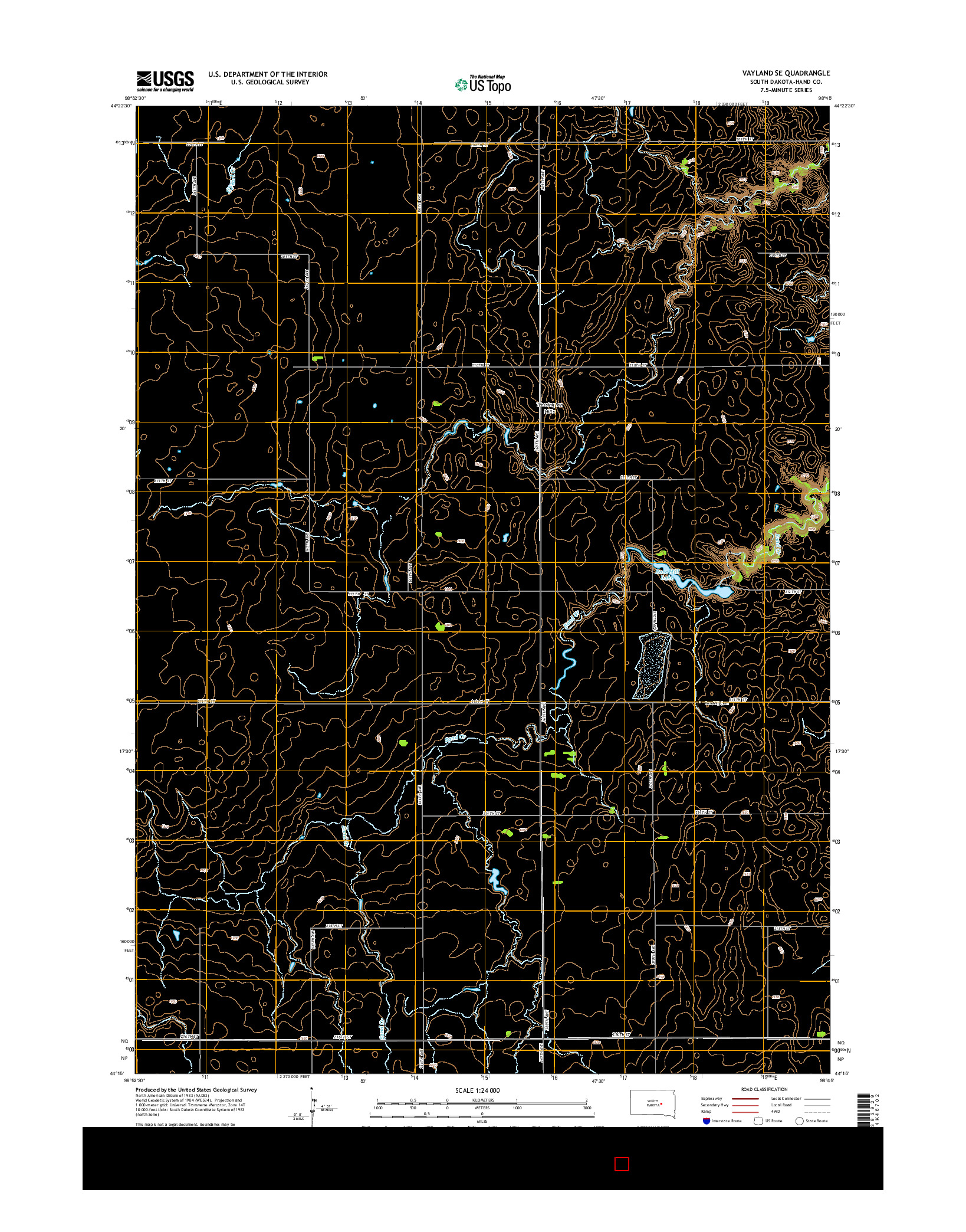 USGS US TOPO 7.5-MINUTE MAP FOR VAYLAND SE, SD 2015