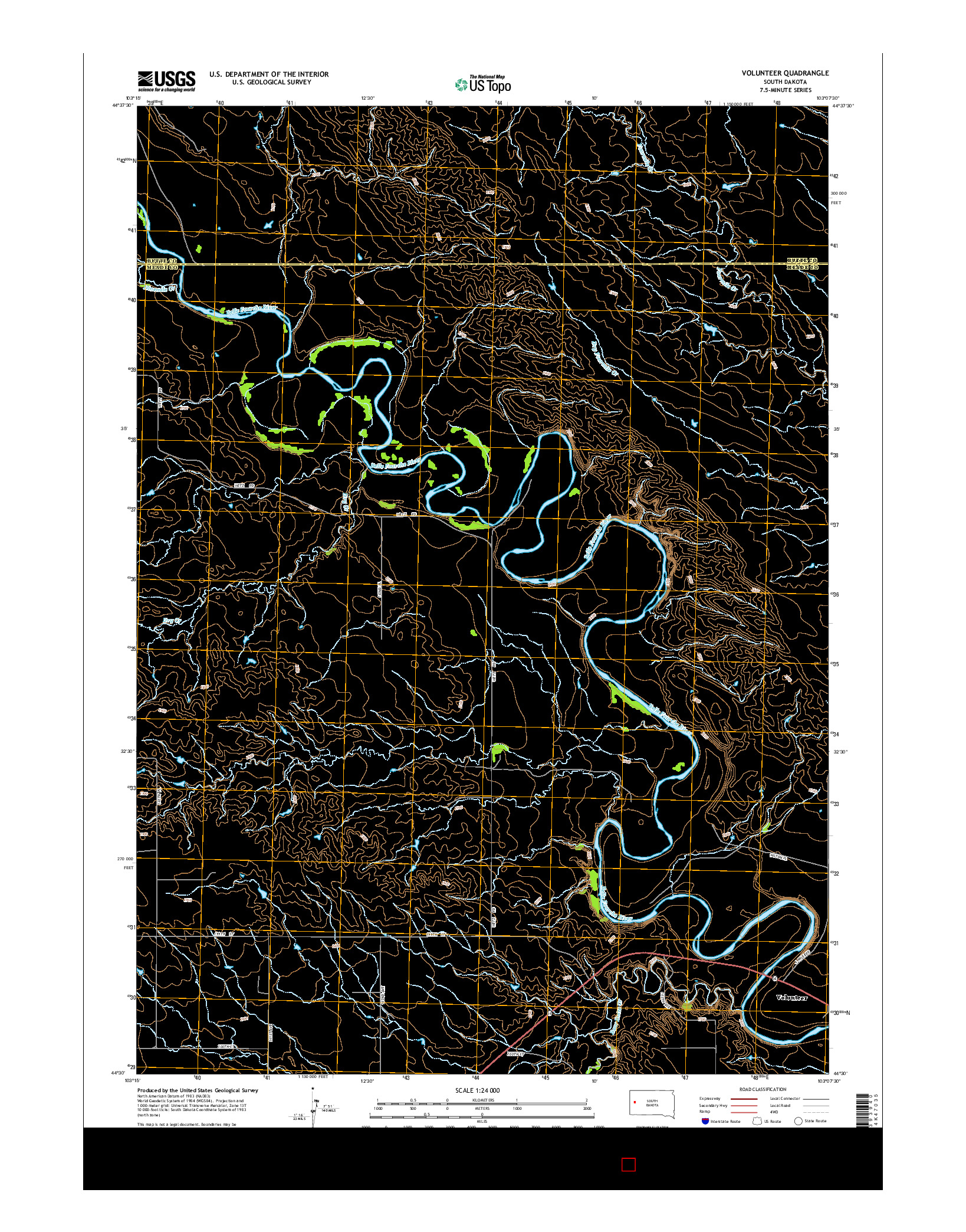 USGS US TOPO 7.5-MINUTE MAP FOR VOLUNTEER, SD 2015