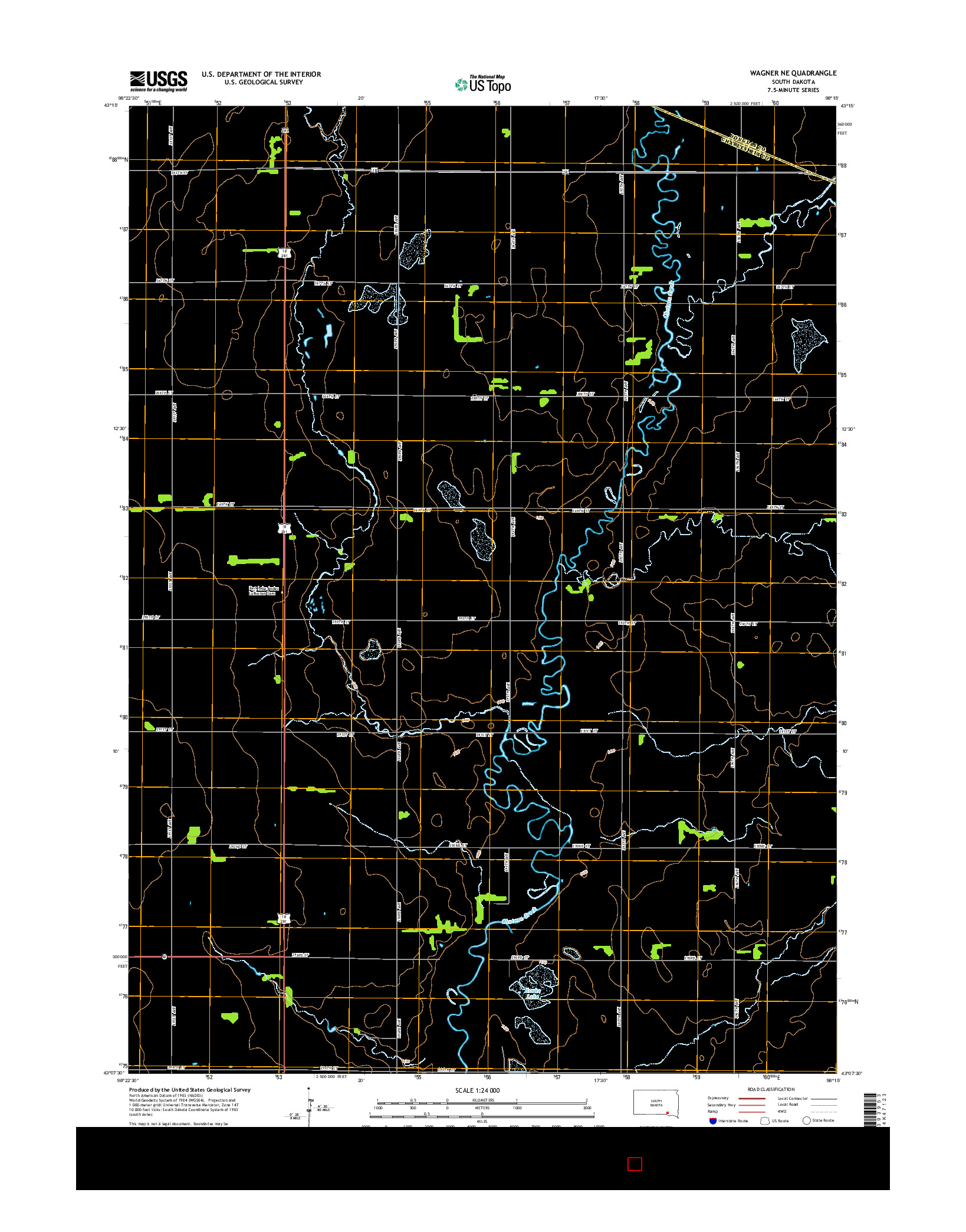 USGS US TOPO 7.5-MINUTE MAP FOR WAGNER NE, SD 2015