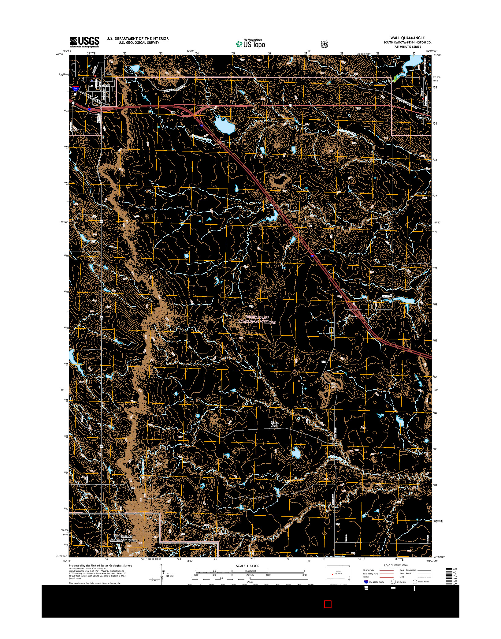 USGS US TOPO 7.5-MINUTE MAP FOR WALL, SD 2015