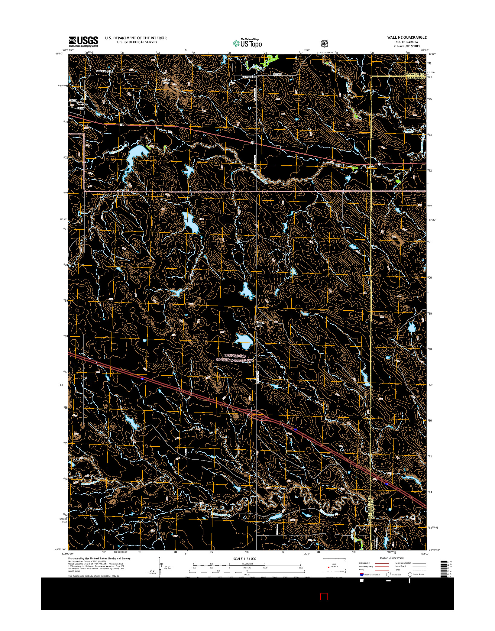 USGS US TOPO 7.5-MINUTE MAP FOR WALL NE, SD 2015