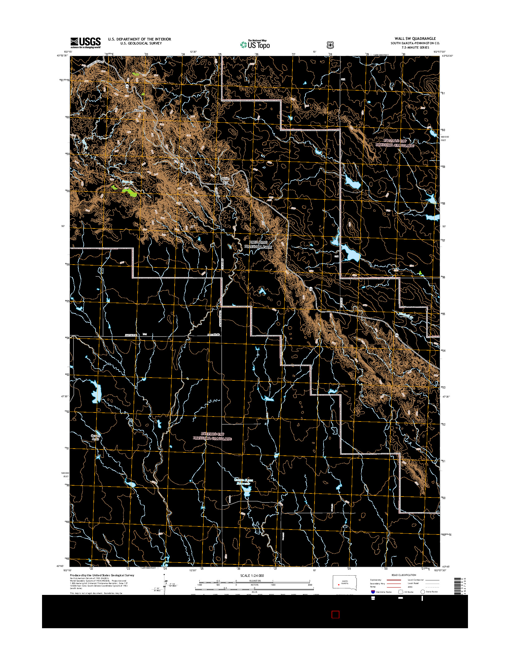 USGS US TOPO 7.5-MINUTE MAP FOR WALL SW, SD 2015