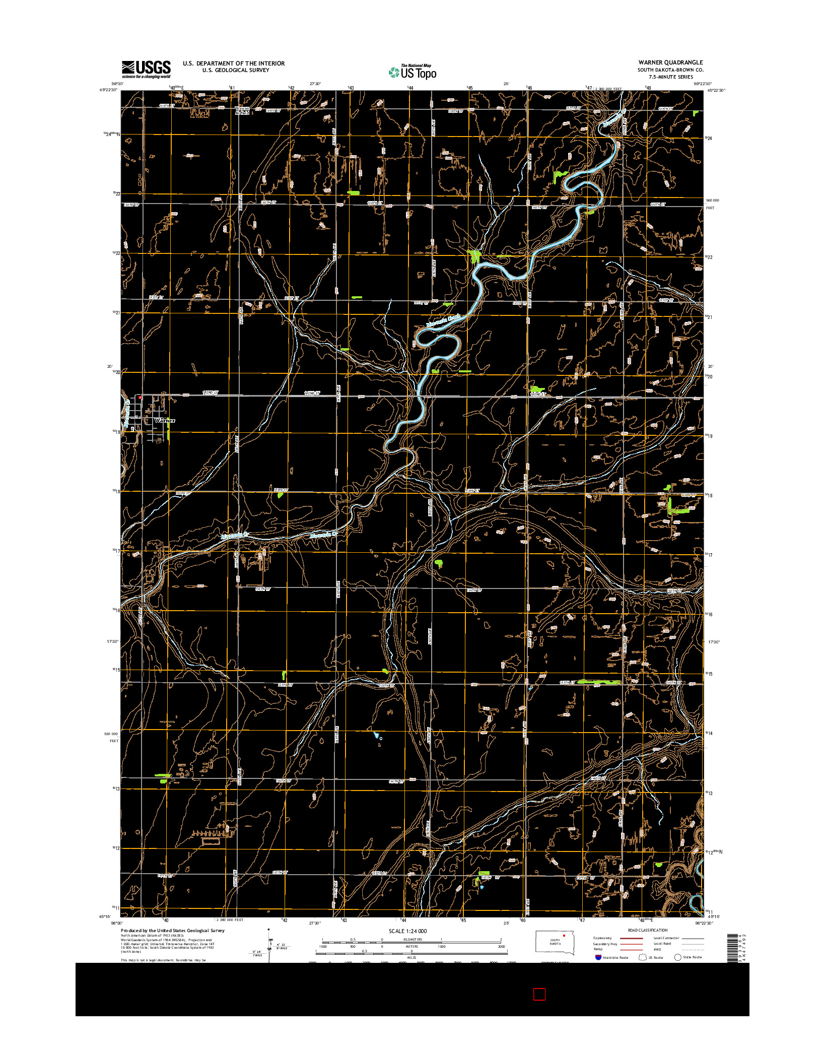 USGS US TOPO 7.5-MINUTE MAP FOR WARNER, SD 2015
