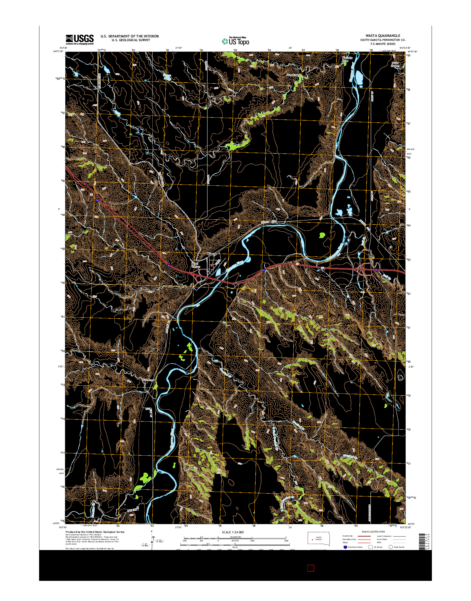 USGS US TOPO 7.5-MINUTE MAP FOR WASTA, SD 2015