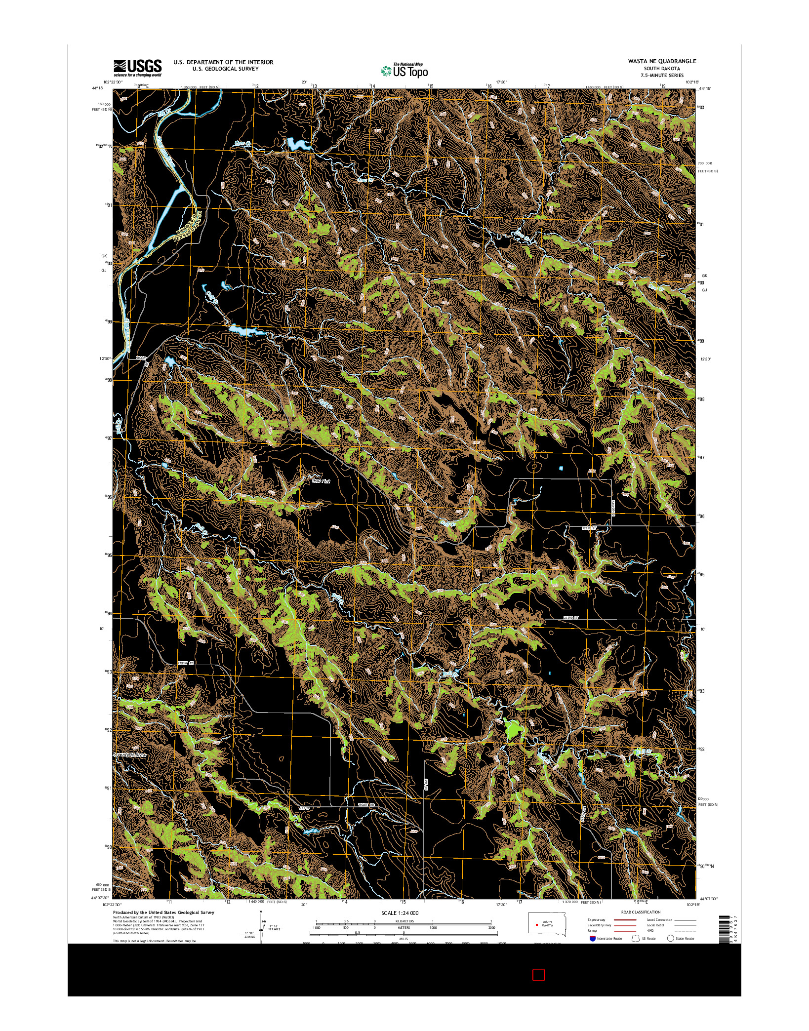 USGS US TOPO 7.5-MINUTE MAP FOR WASTA NE, SD 2015