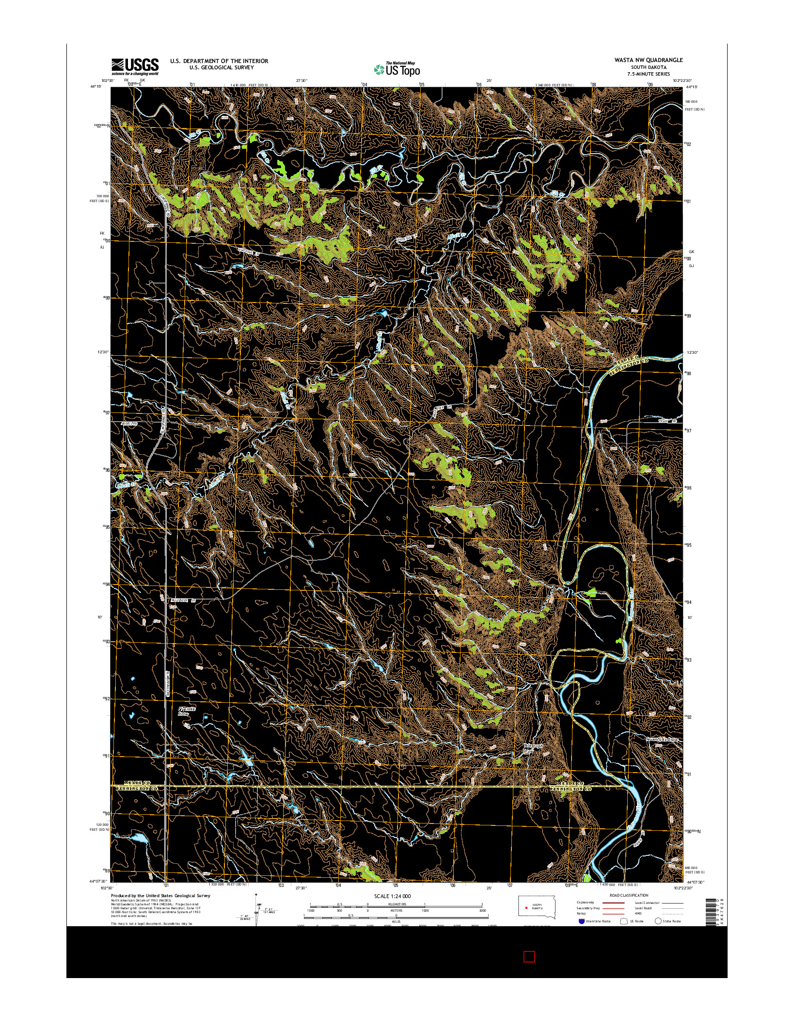 USGS US TOPO 7.5-MINUTE MAP FOR WASTA NW, SD 2015