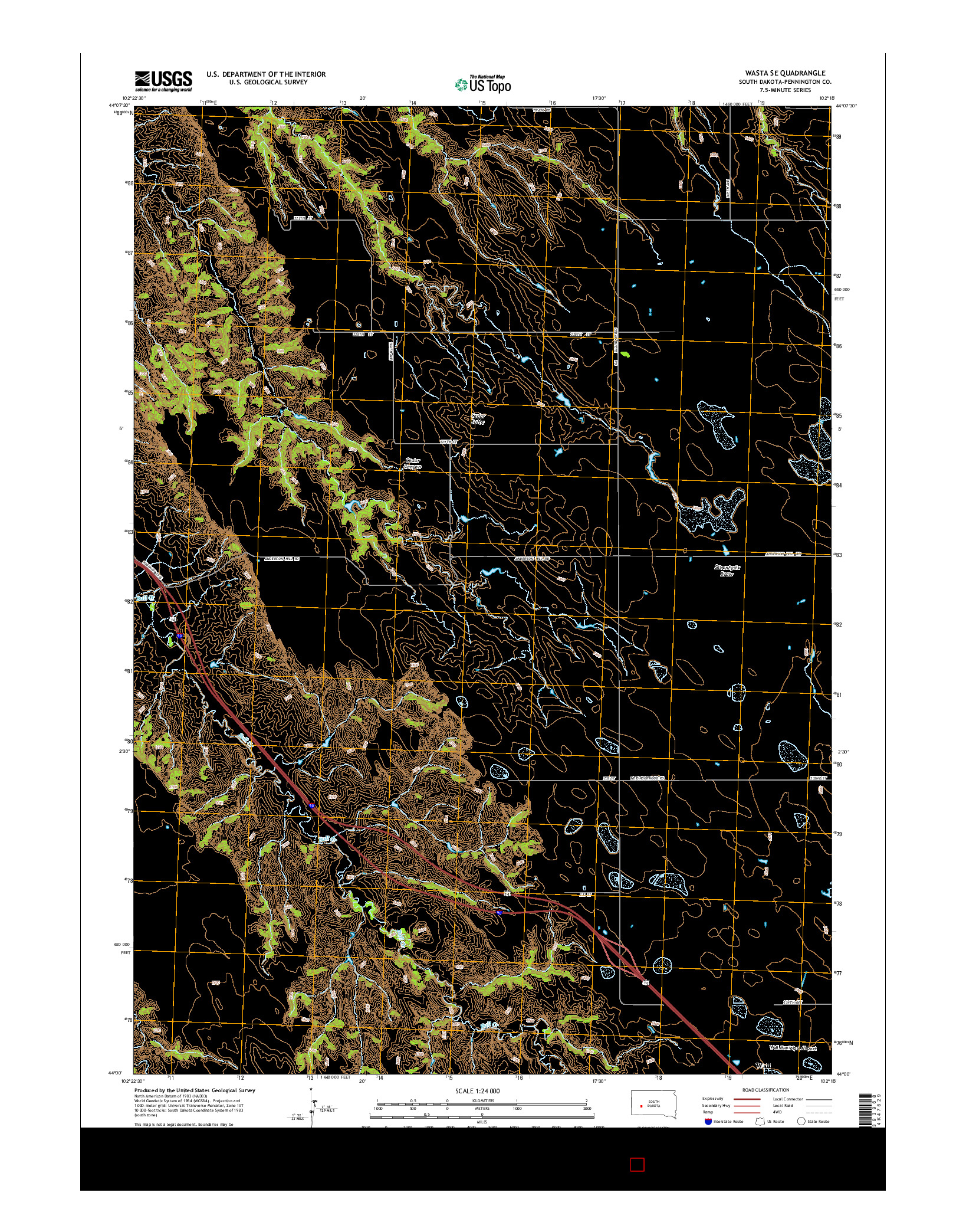 USGS US TOPO 7.5-MINUTE MAP FOR WASTA SE, SD 2015