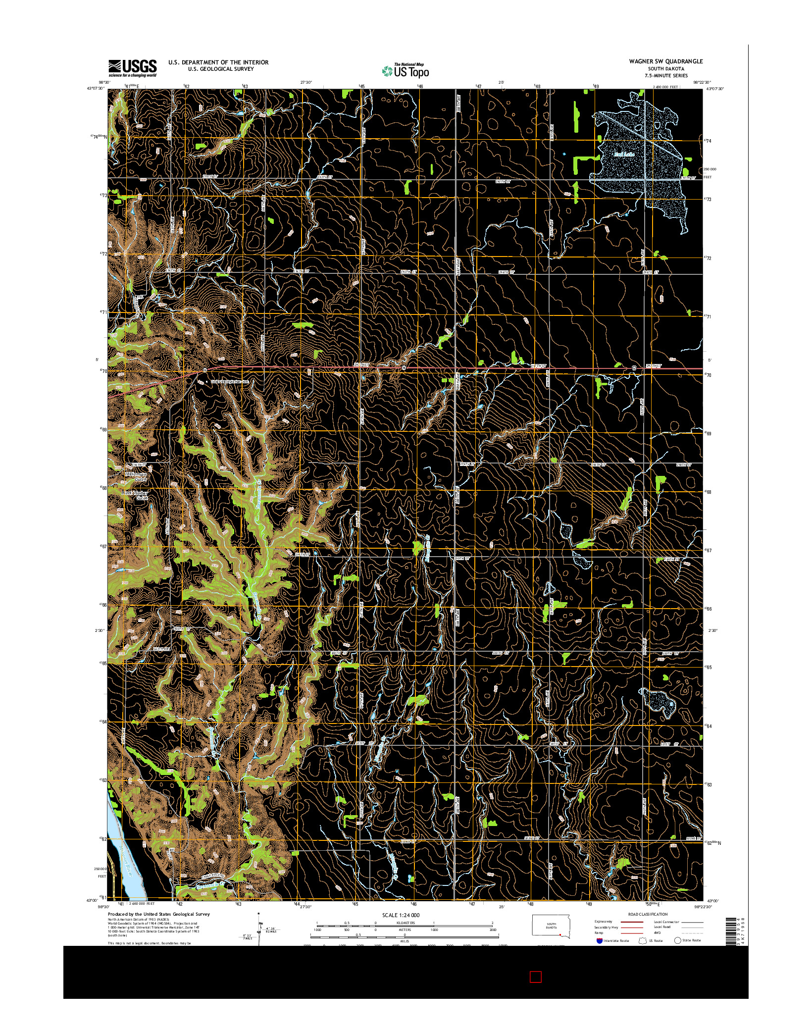 USGS US TOPO 7.5-MINUTE MAP FOR WAGNER SW, SD 2015