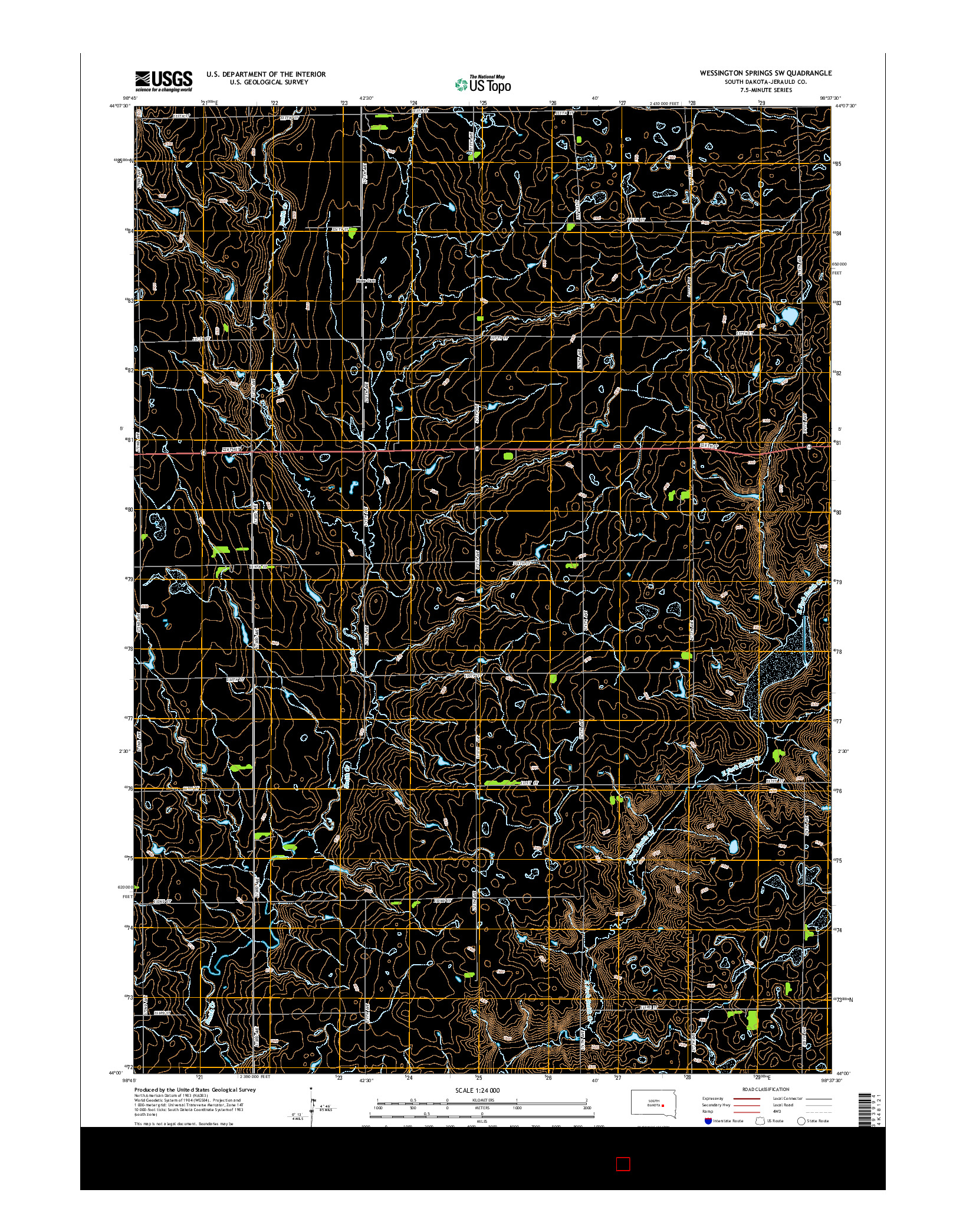 USGS US TOPO 7.5-MINUTE MAP FOR WESSINGTON SPRINGS SW, SD 2015