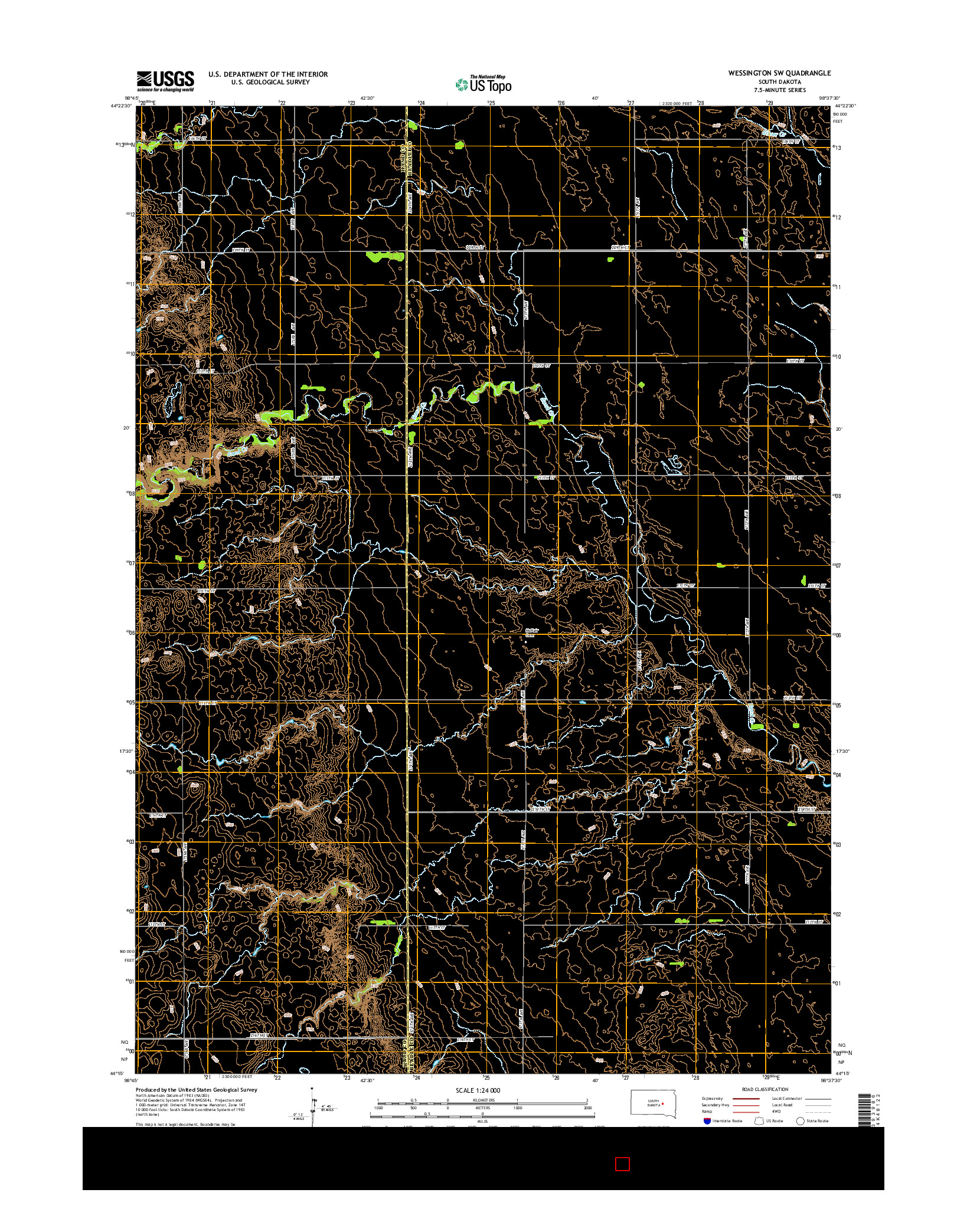 USGS US TOPO 7.5-MINUTE MAP FOR WESSINGTON SW, SD 2015