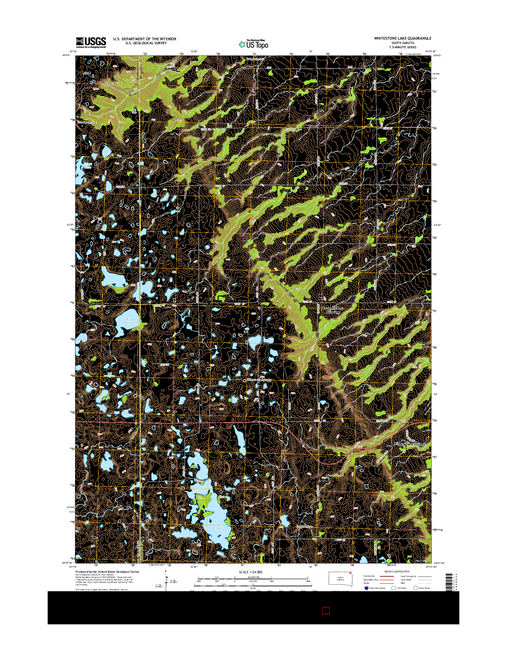 USGS US TOPO 7.5-MINUTE MAP FOR WHITESTONE LAKE, SD 2015