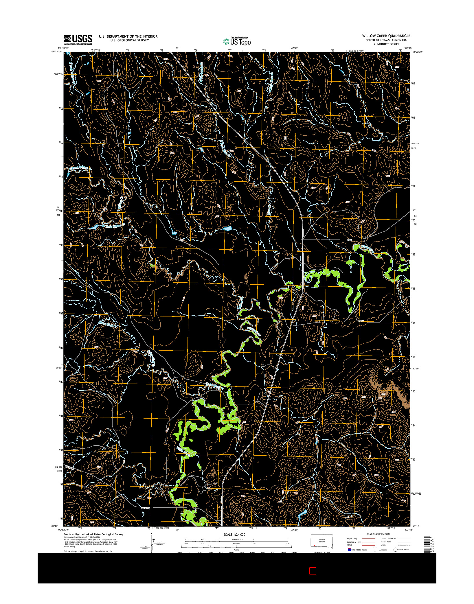 USGS US TOPO 7.5-MINUTE MAP FOR WILLOW CREEK, SD 2015