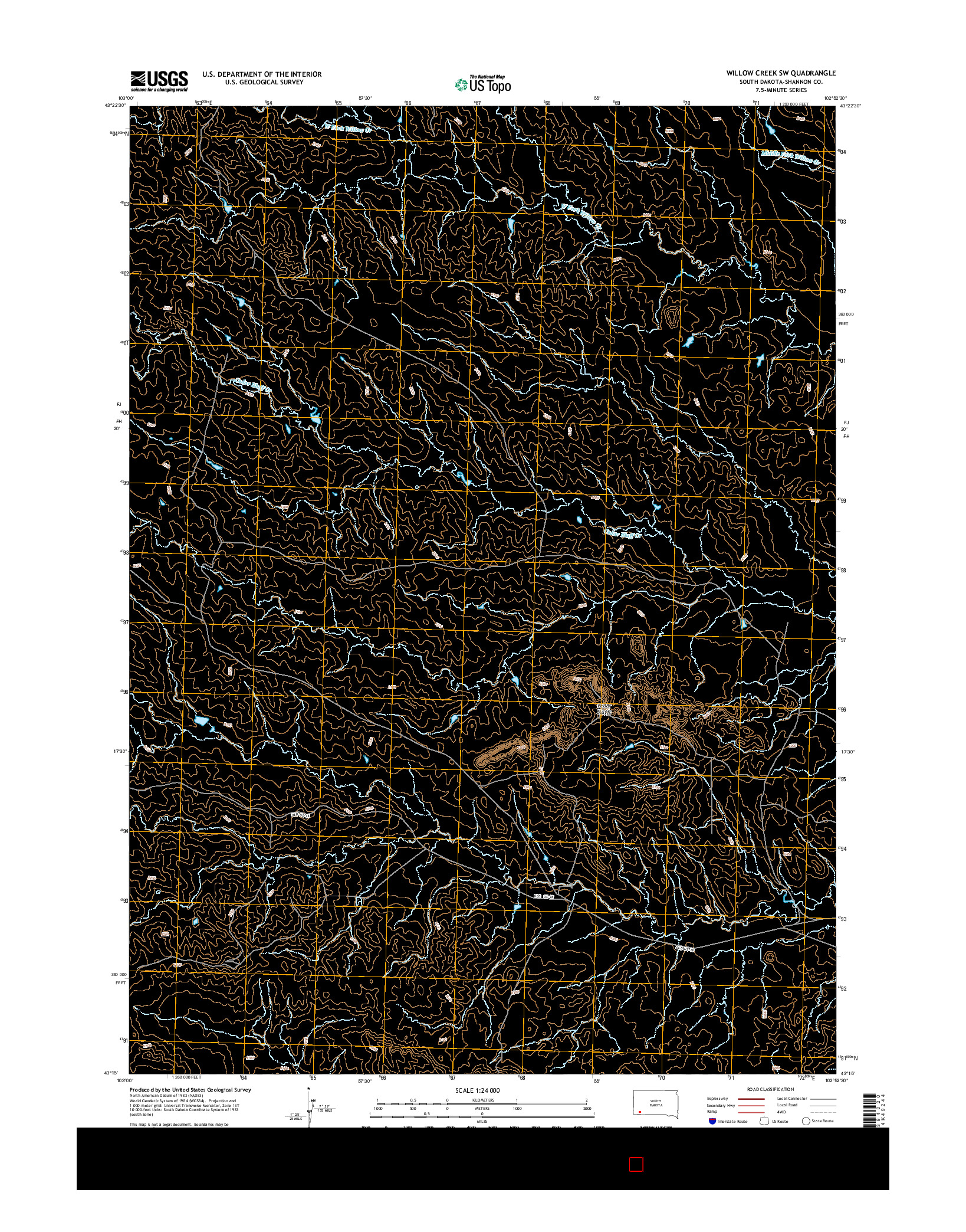 USGS US TOPO 7.5-MINUTE MAP FOR WILLOW CREEK SW, SD 2015