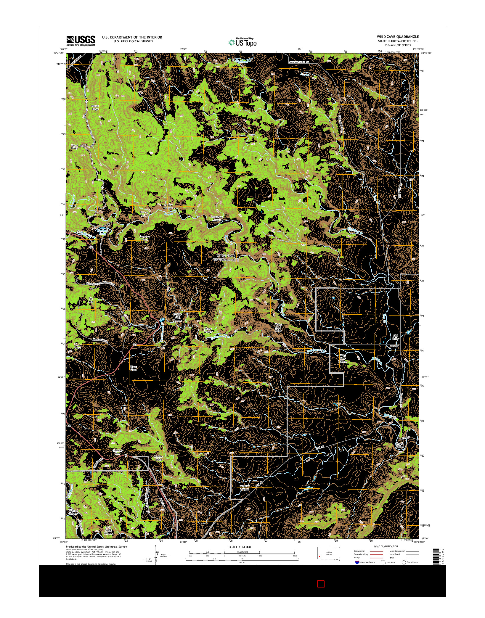 USGS US TOPO 7.5-MINUTE MAP FOR WIND CAVE, SD 2015