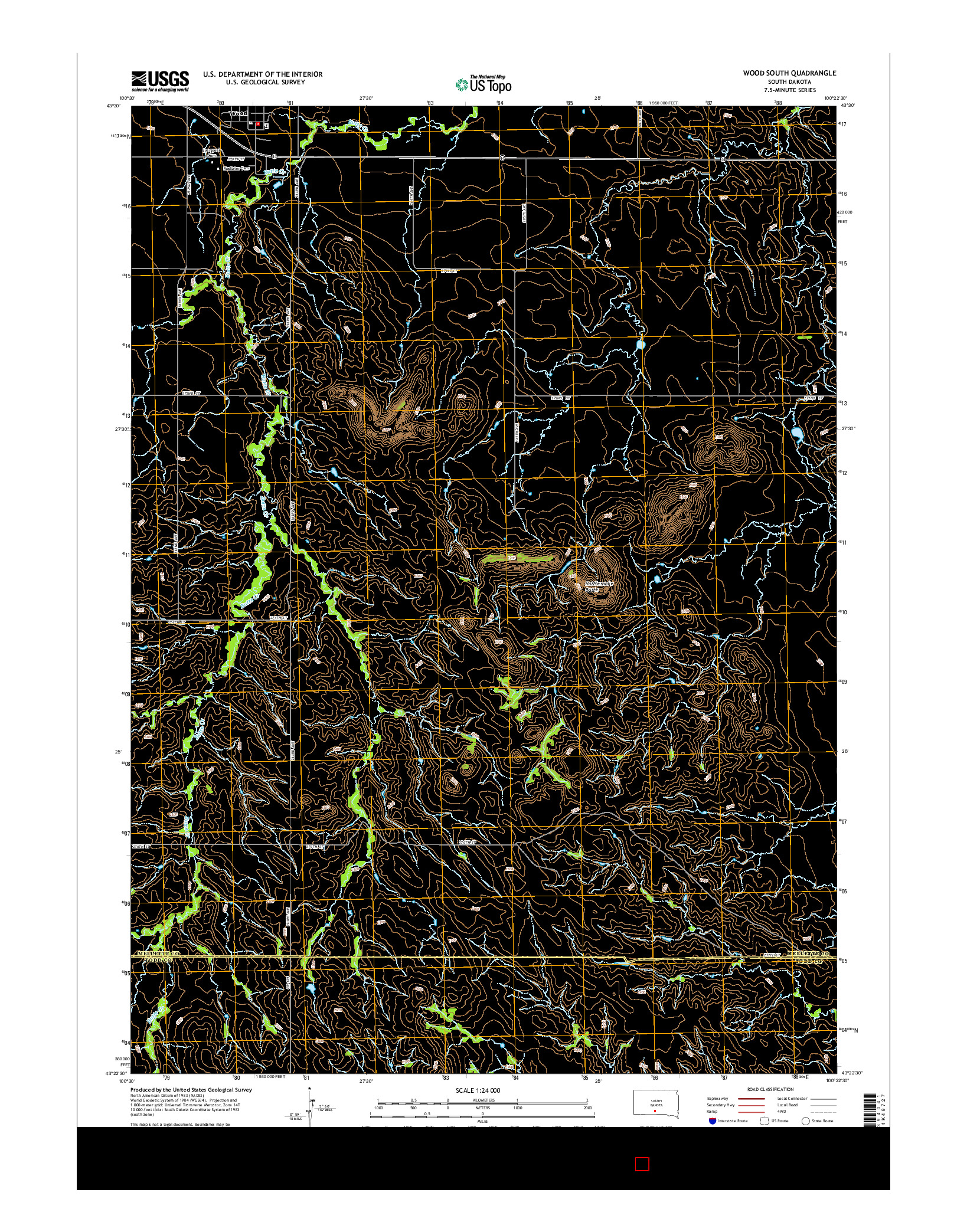 USGS US TOPO 7.5-MINUTE MAP FOR WOOD SOUTH, SD 2015