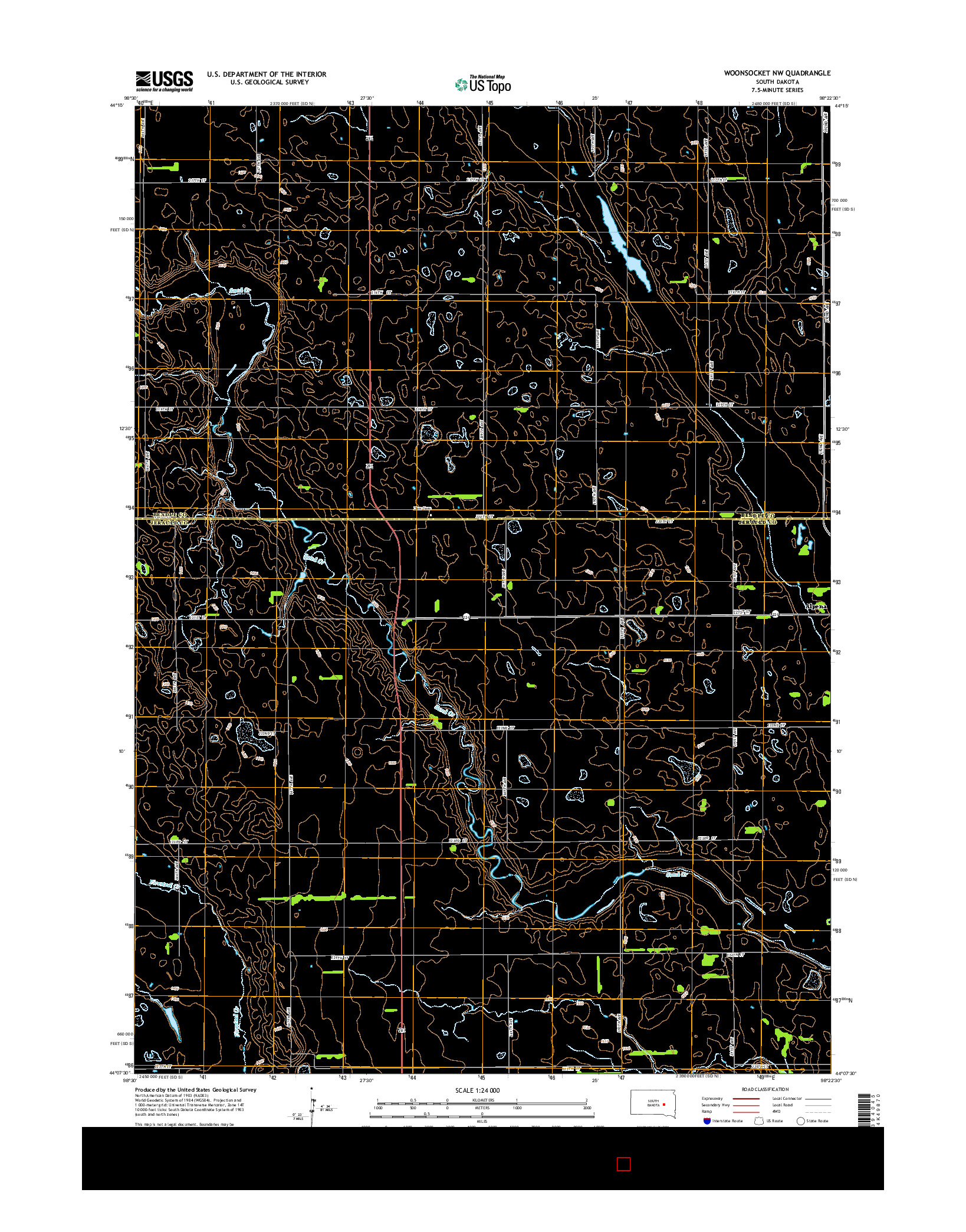 USGS US TOPO 7.5-MINUTE MAP FOR WOONSOCKET NW, SD 2015
