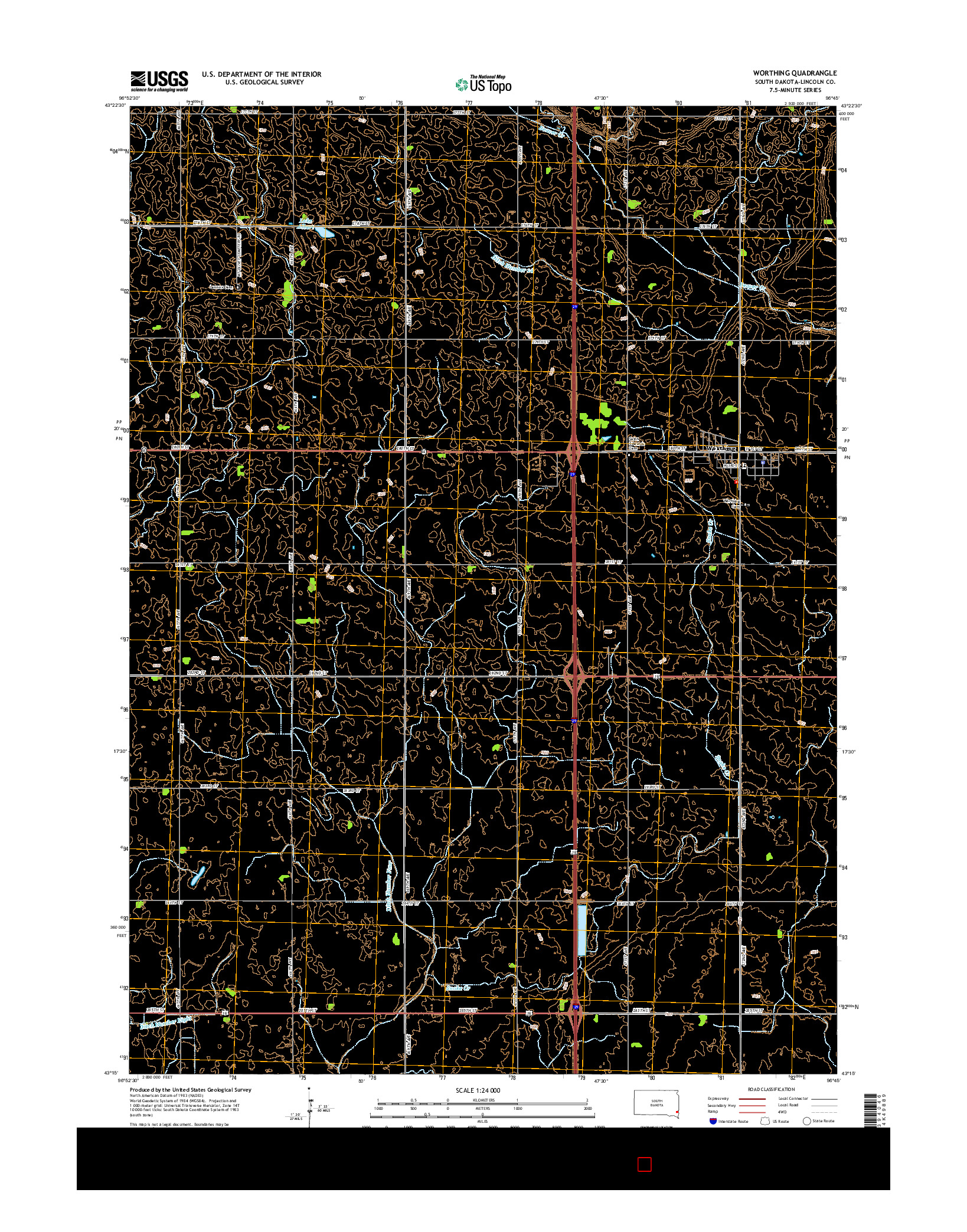 USGS US TOPO 7.5-MINUTE MAP FOR WORTHING, SD 2015