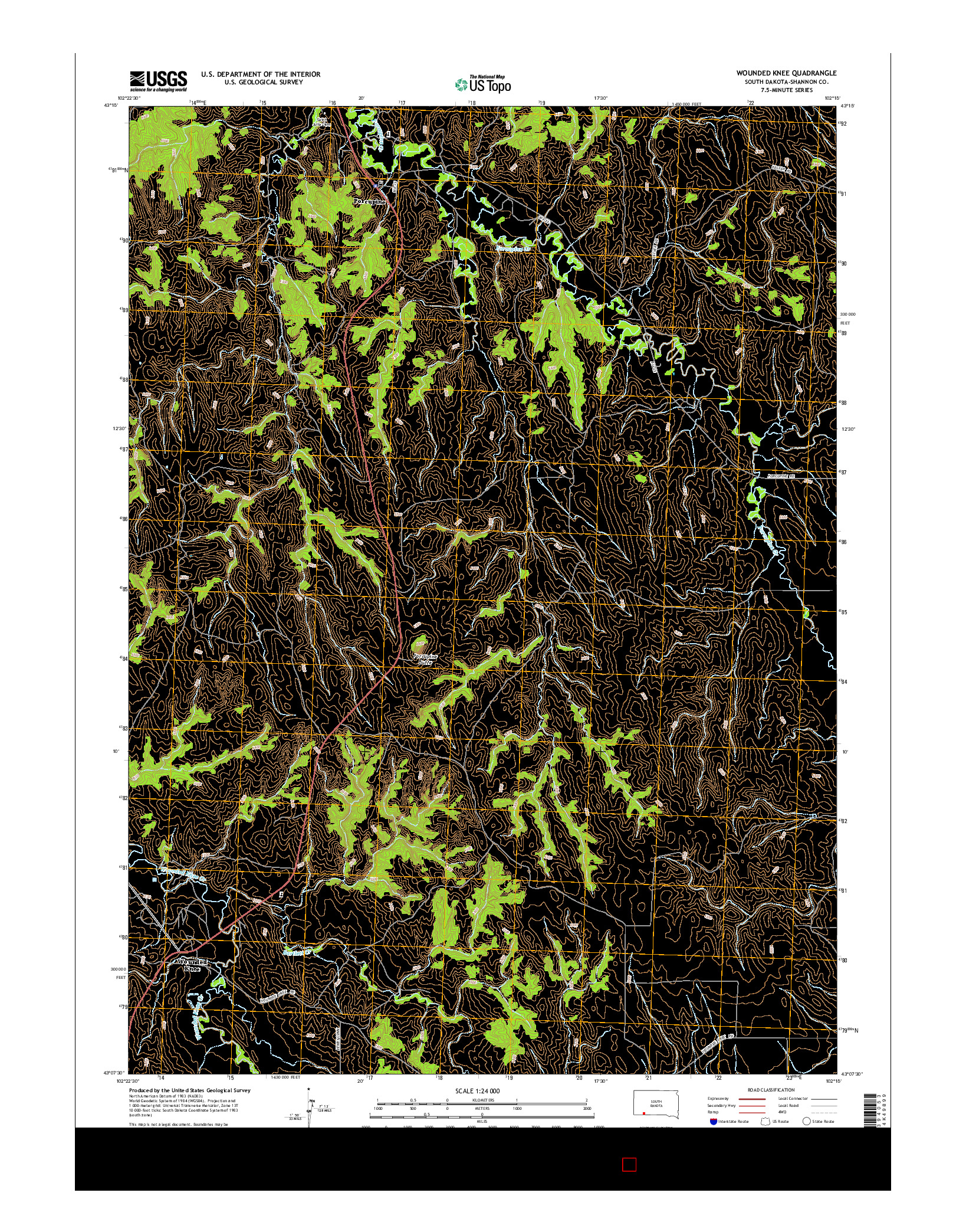 USGS US TOPO 7.5-MINUTE MAP FOR WOUNDED KNEE, SD 2015