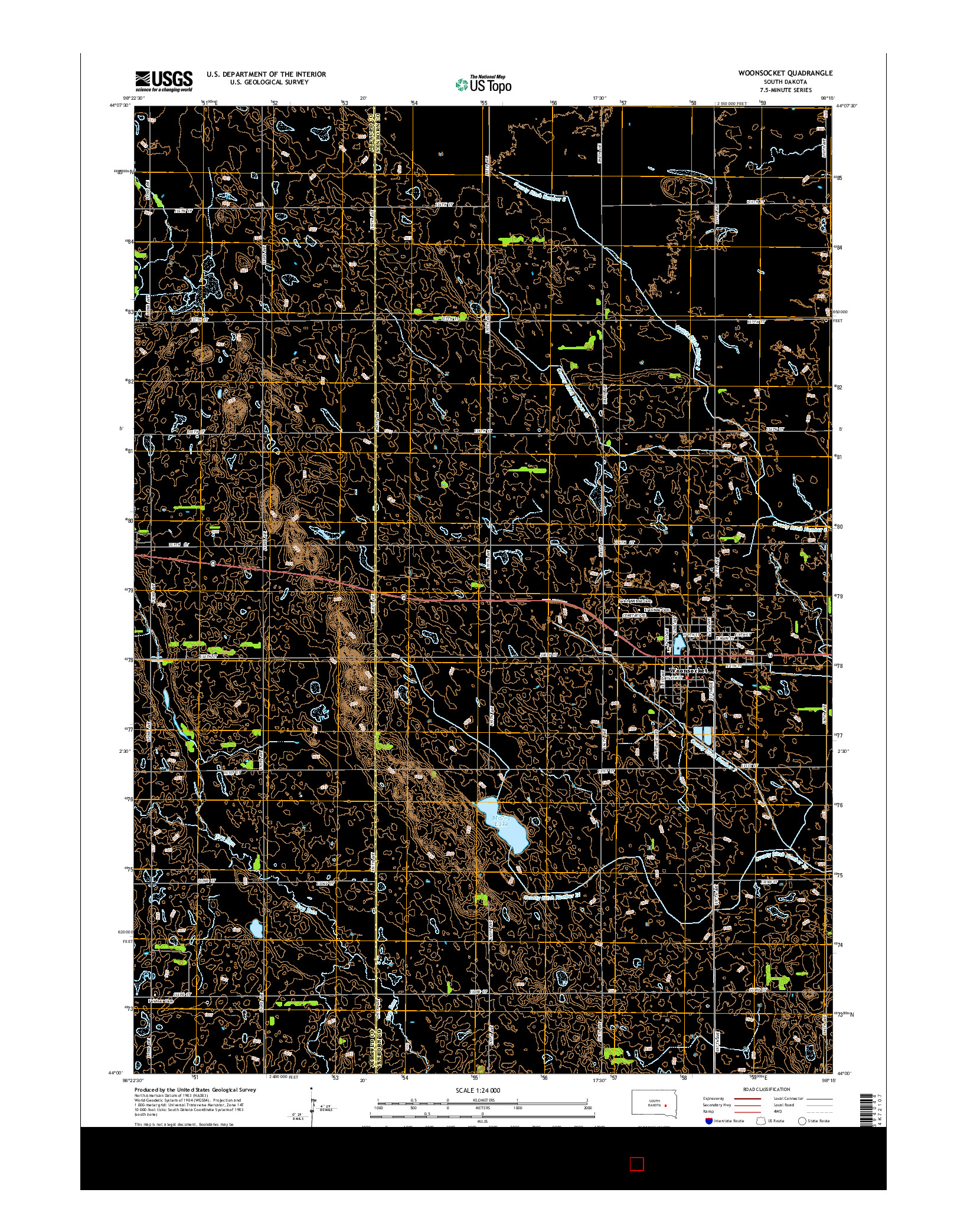 USGS US TOPO 7.5-MINUTE MAP FOR WOONSOCKET, SD 2015