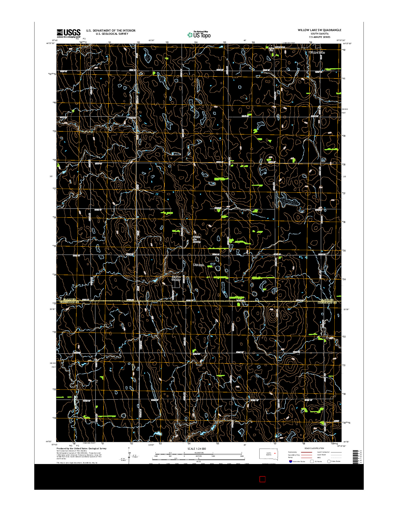 USGS US TOPO 7.5-MINUTE MAP FOR WILLOW LAKE SW, SD 2015