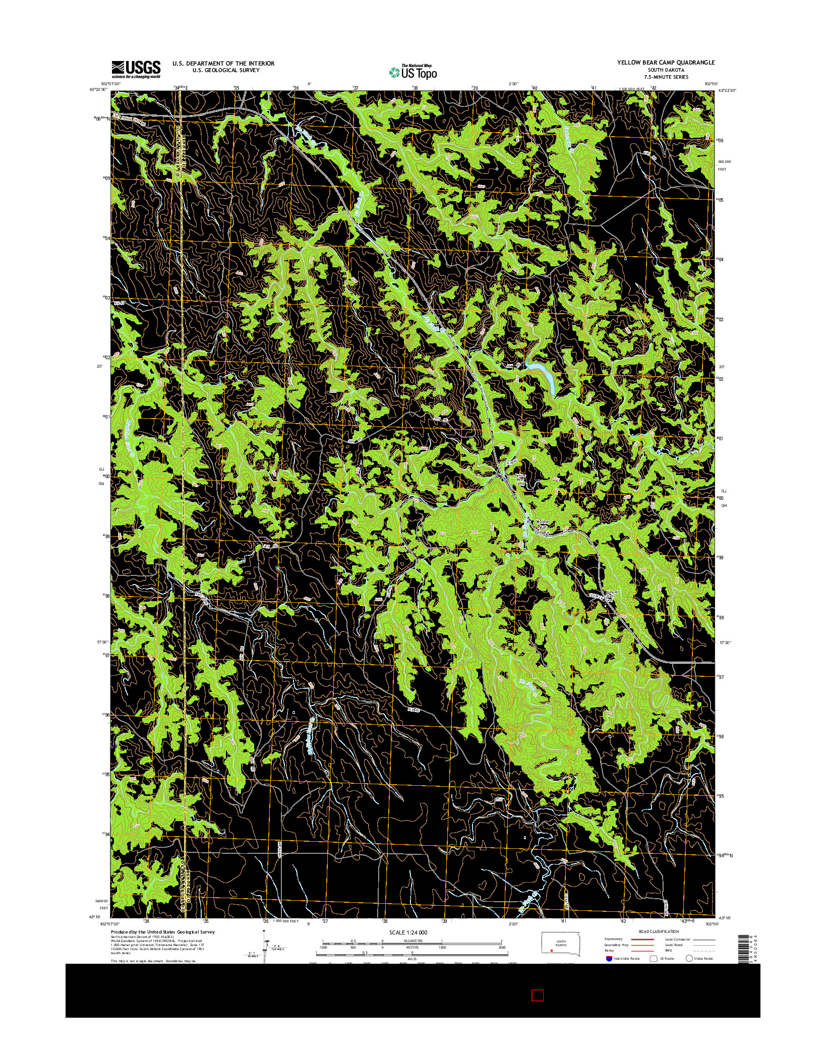 USGS US TOPO 7.5-MINUTE MAP FOR YELLOW BEAR CAMP, SD 2015