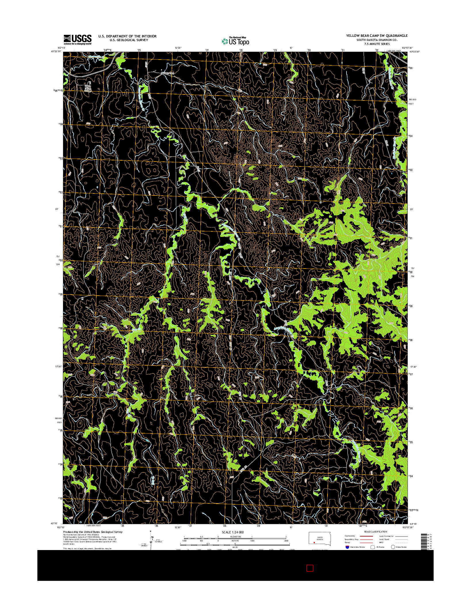 USGS US TOPO 7.5-MINUTE MAP FOR YELLOW BEAR CAMP SW, SD 2015
