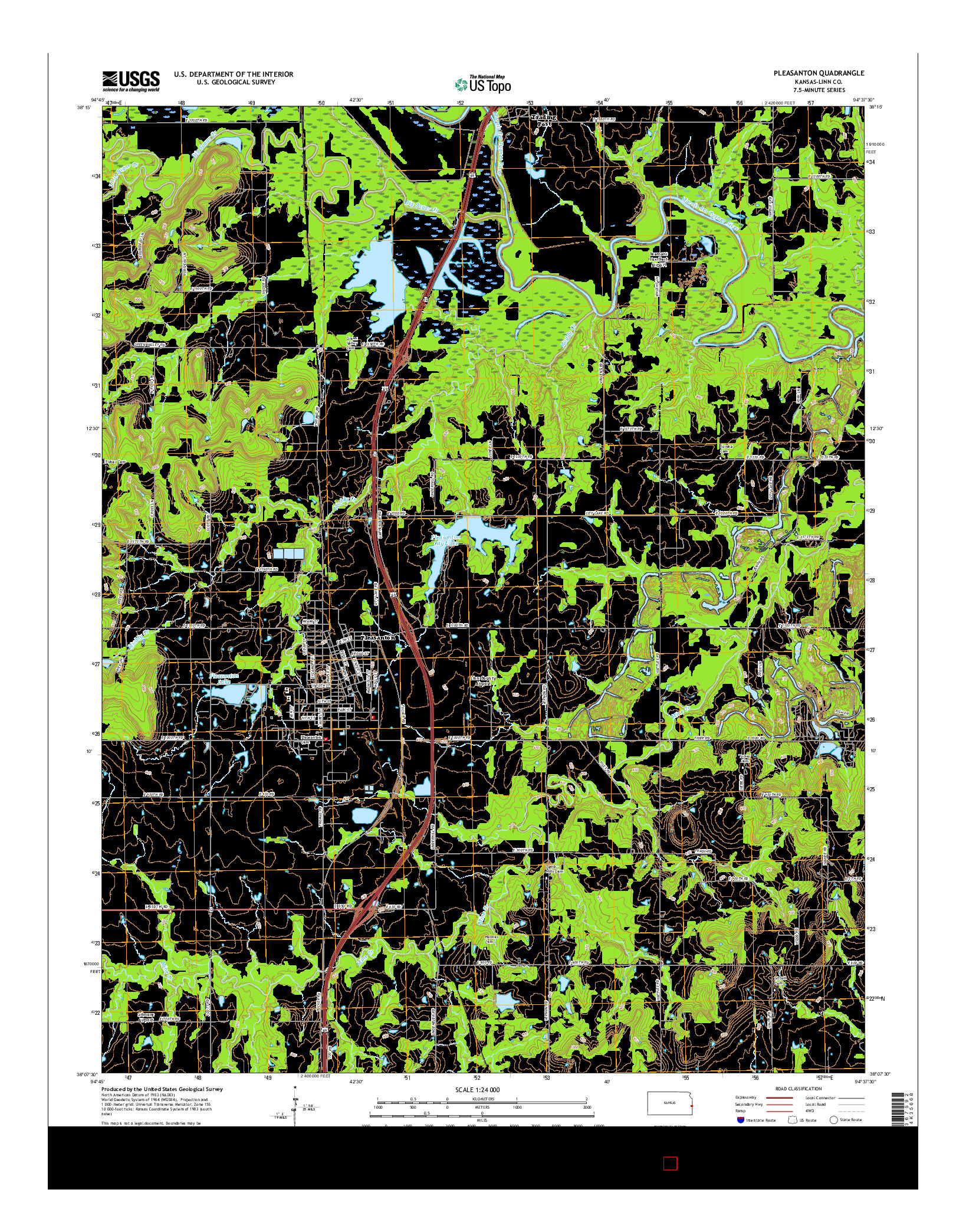 USGS US TOPO 7.5-MINUTE MAP FOR PLEASANTON, KS 2016