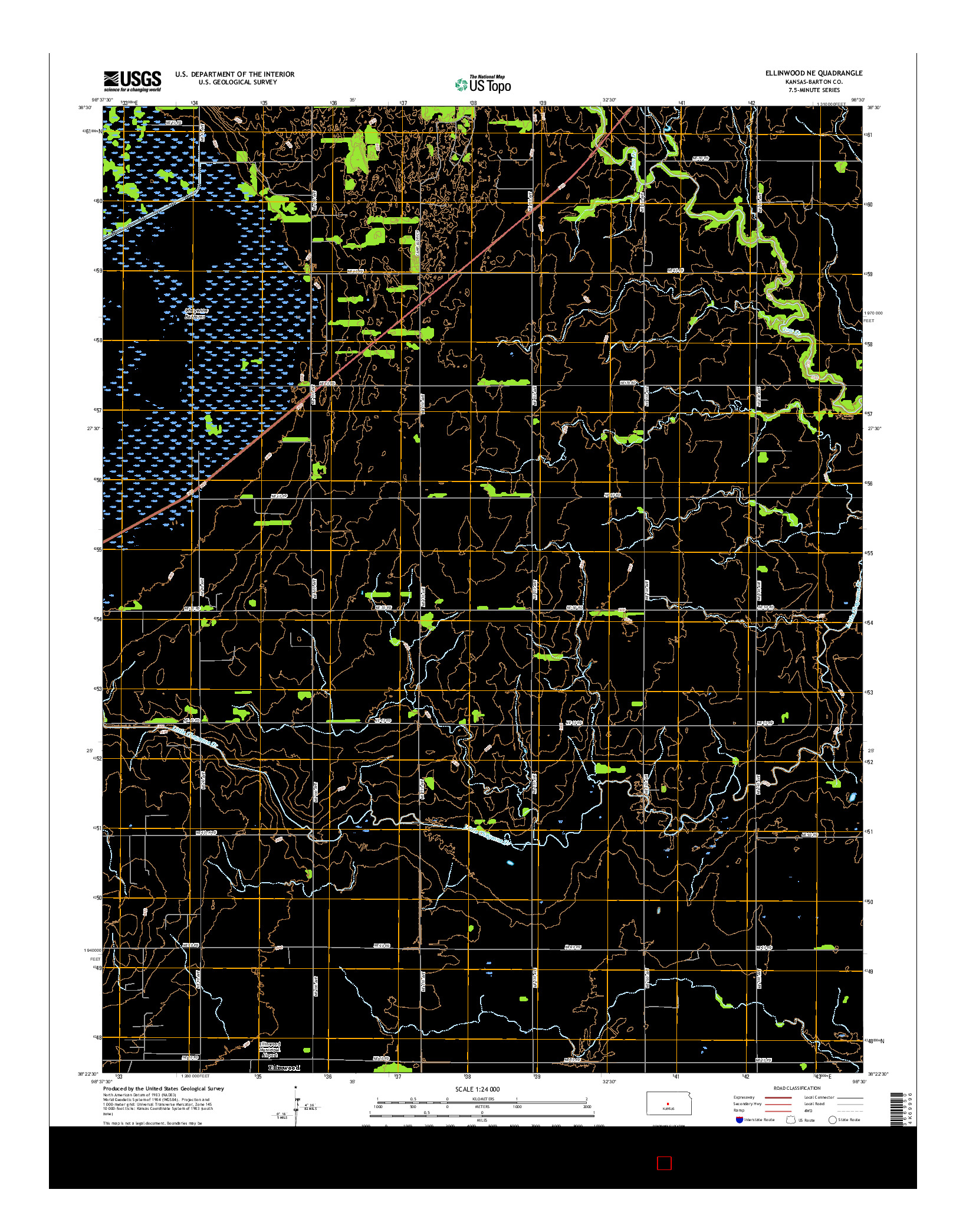 USGS US TOPO 7.5-MINUTE MAP FOR ELLINWOOD NE, KS 2016