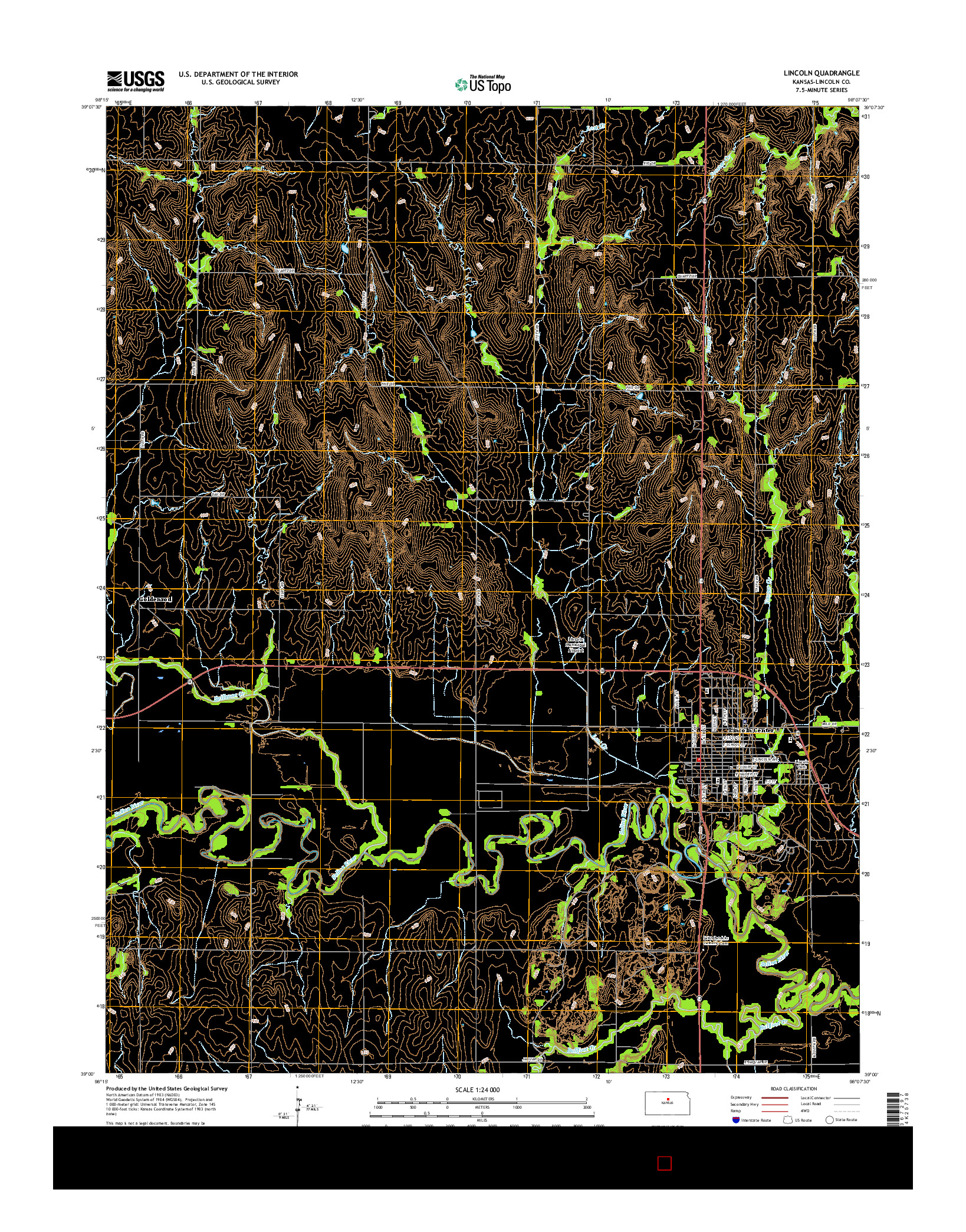USGS US TOPO 7.5-MINUTE MAP FOR LINCOLN, KS 2016