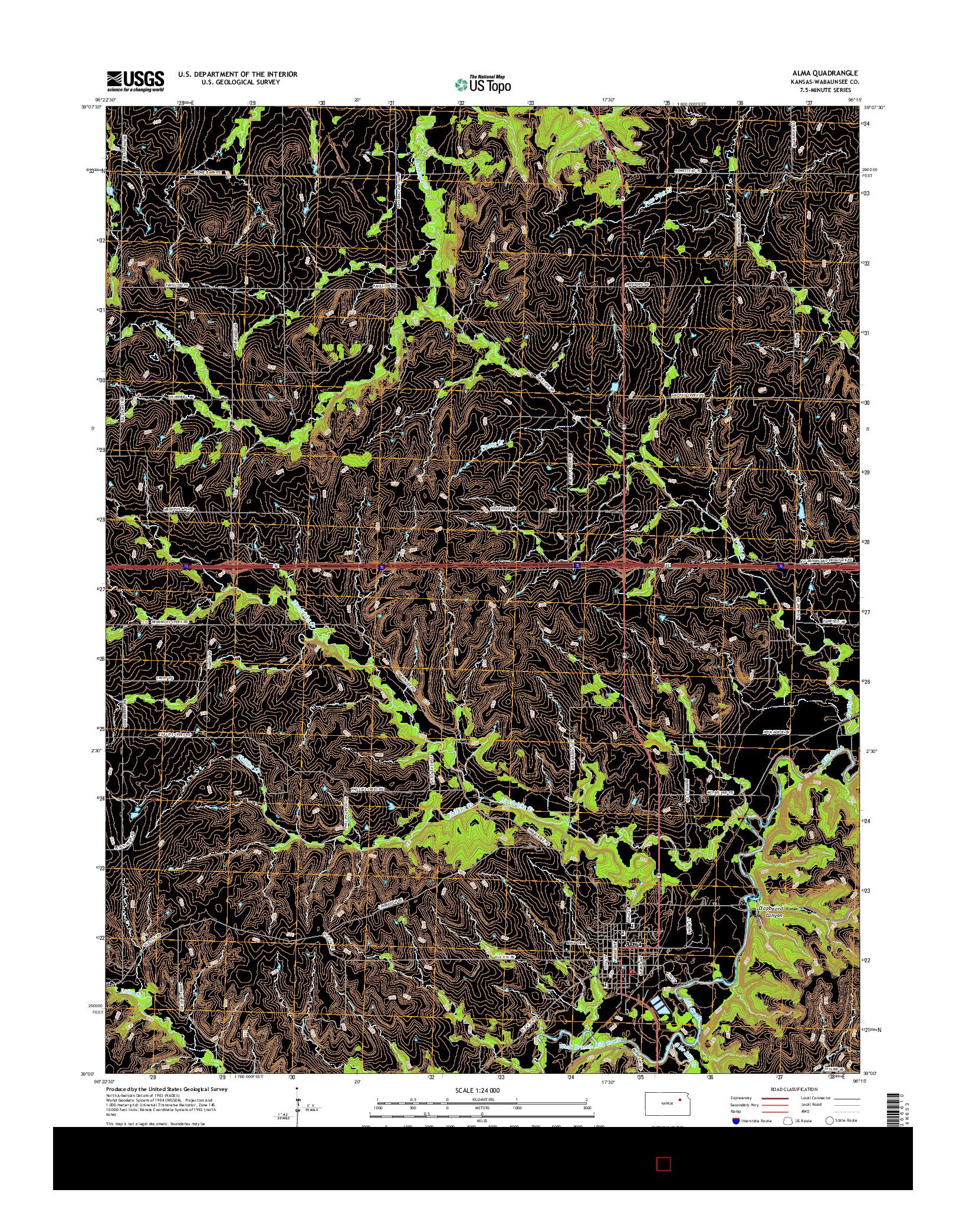 USGS US TOPO 7.5-MINUTE MAP FOR ALMA, KS 2016