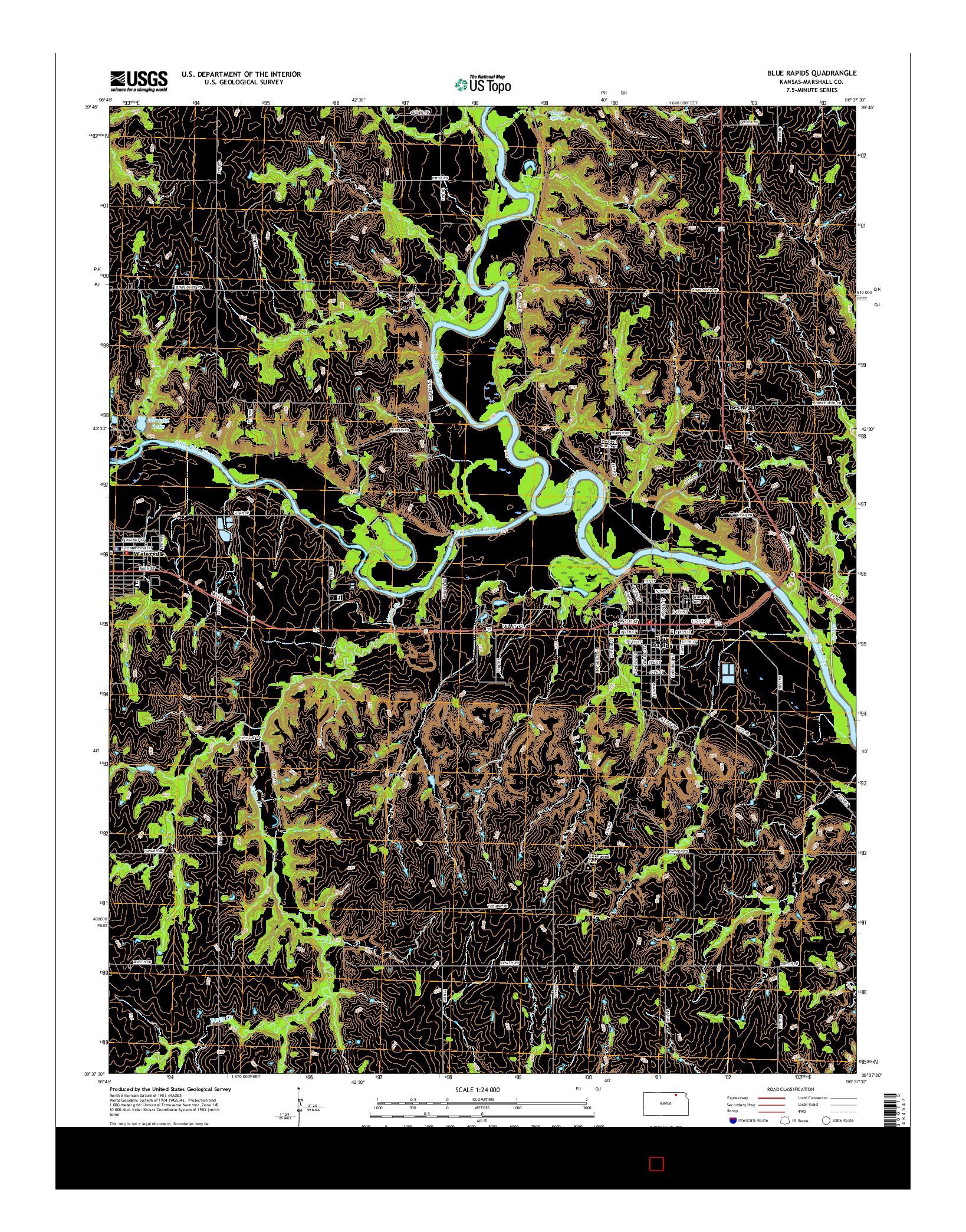 USGS US TOPO 7.5-MINUTE MAP FOR BLUE RAPIDS, KS 2016