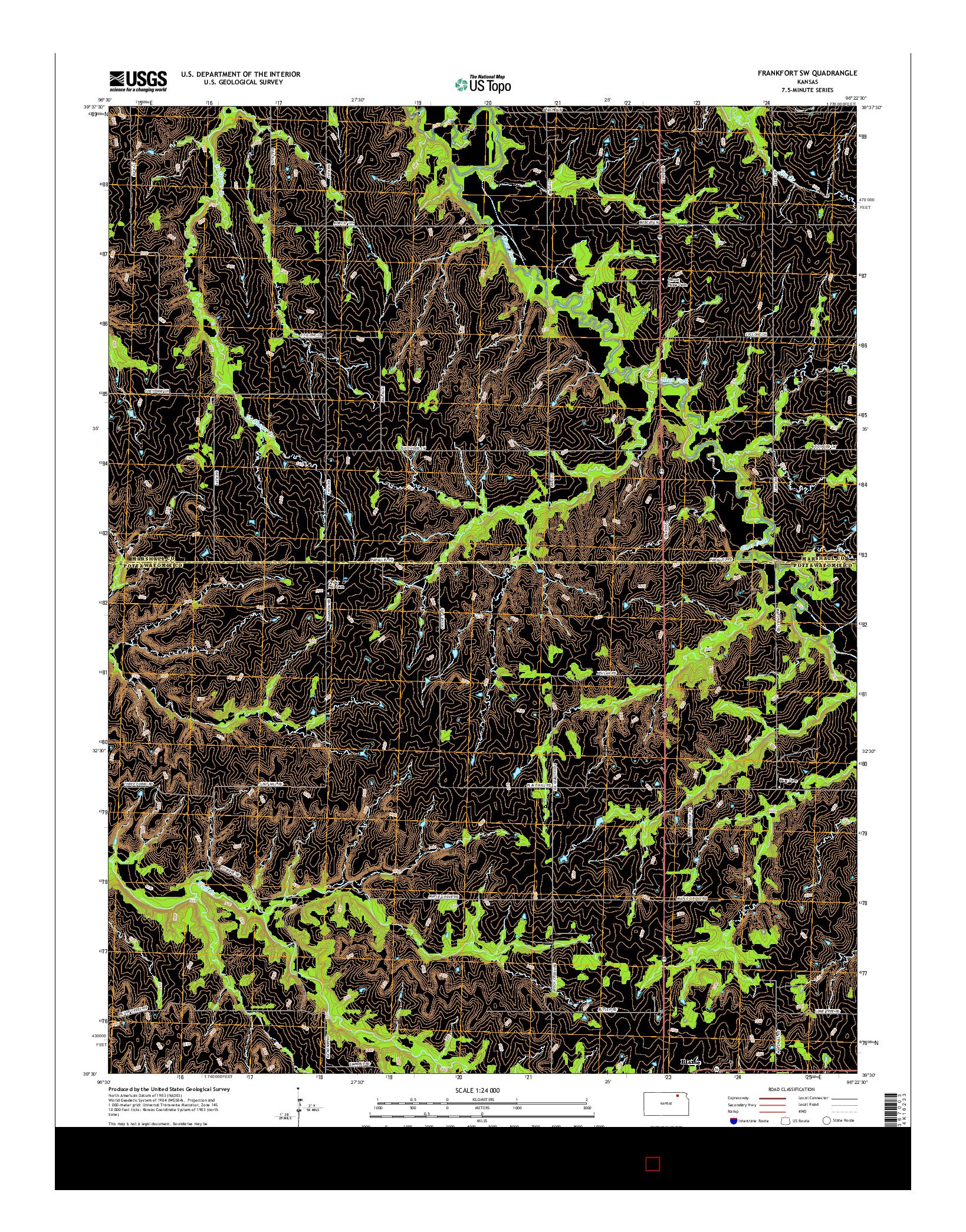 USGS US TOPO 7.5-MINUTE MAP FOR FRANKFORT SW, KS 2016