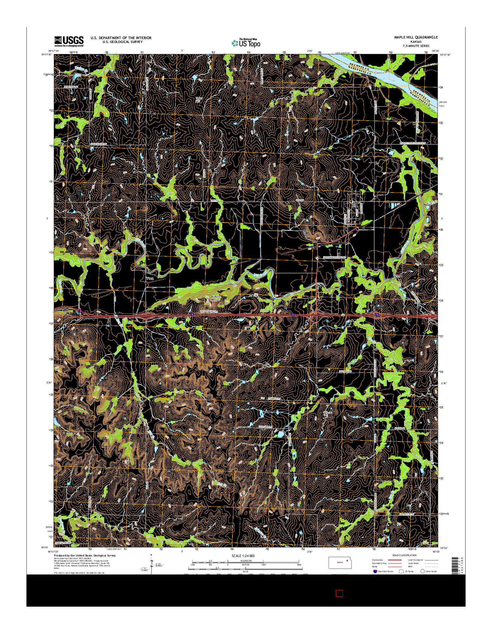 USGS US TOPO 7.5-MINUTE MAP FOR MAPLE HILL, KS 2016