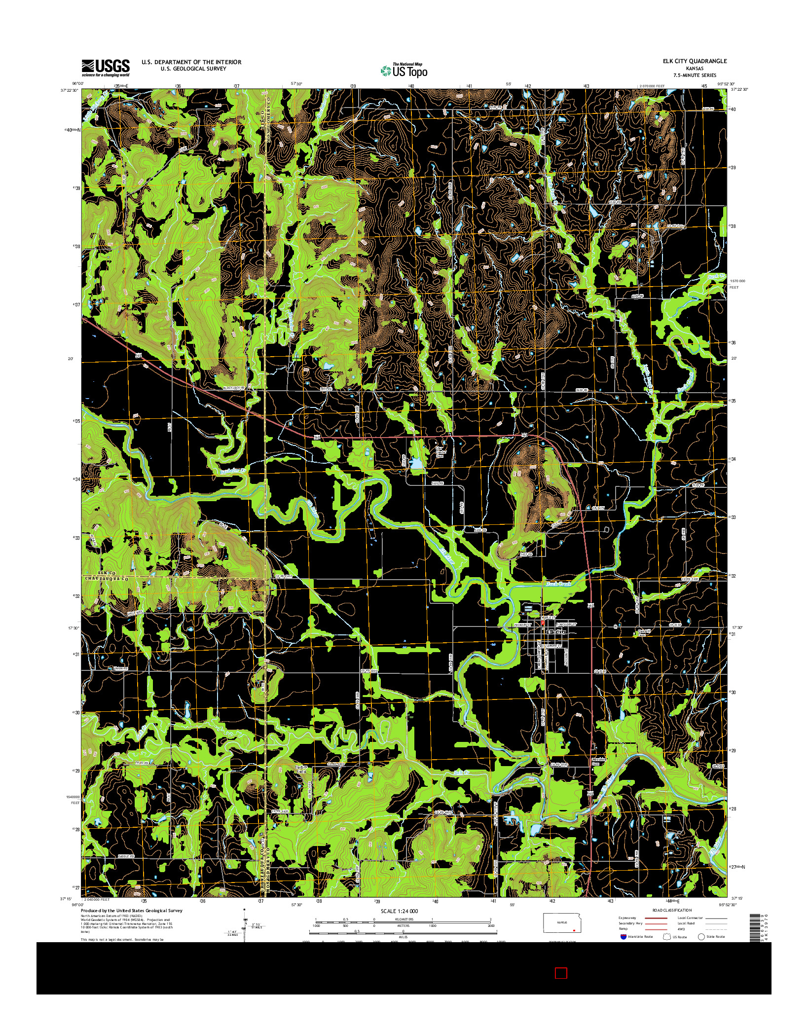 USGS US TOPO 7.5-MINUTE MAP FOR ELK CITY, KS 2016
