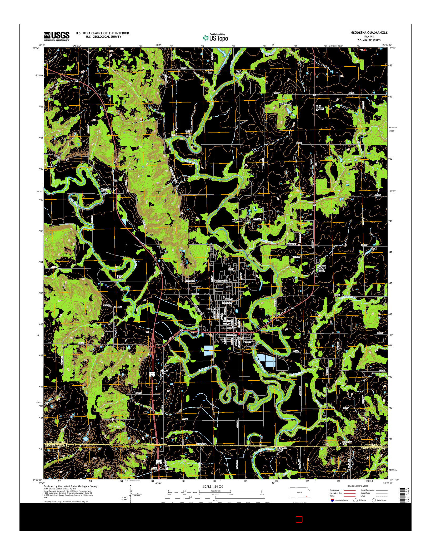 USGS US TOPO 7.5-MINUTE MAP FOR NEODESHA, KS 2016
