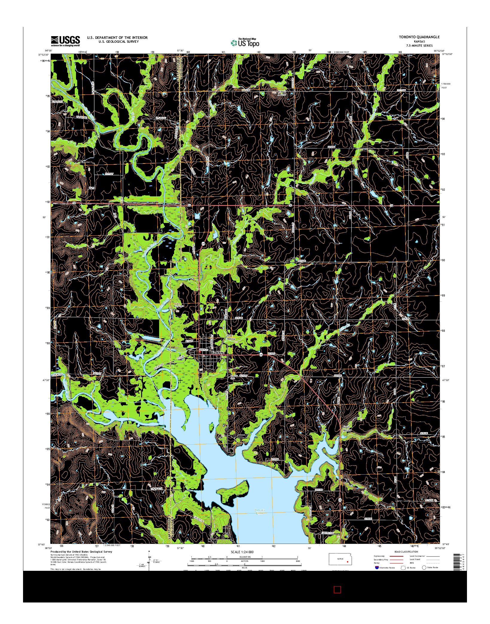 USGS US TOPO 7.5-MINUTE MAP FOR TORONTO, KS 2016