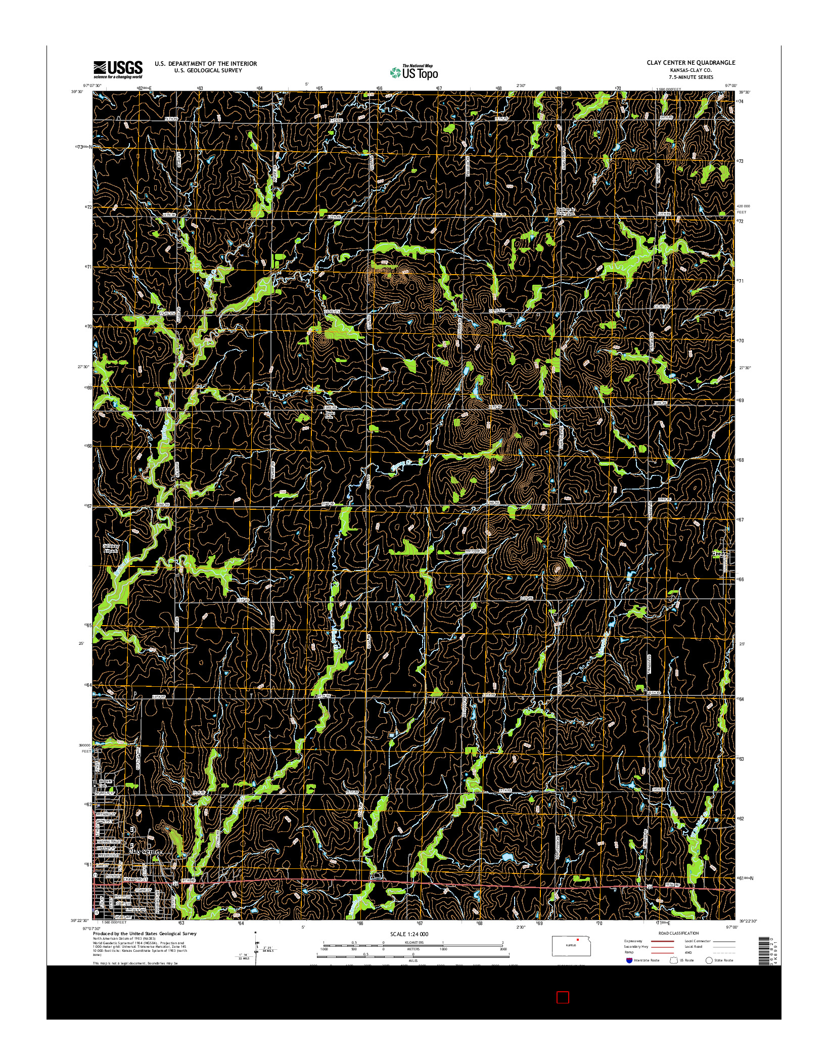 USGS US TOPO 7.5-MINUTE MAP FOR CLAY CENTER NE, KS 2016