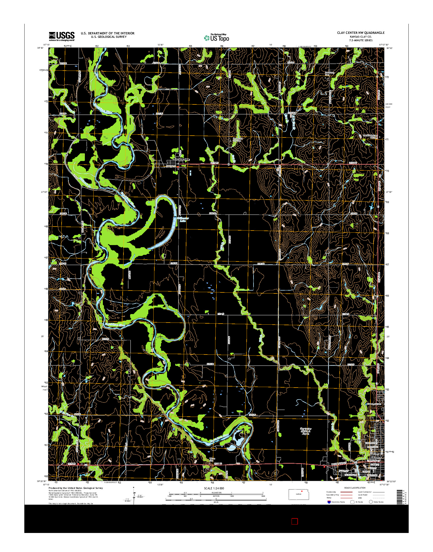 USGS US TOPO 7.5-MINUTE MAP FOR CLAY CENTER NW, KS 2016