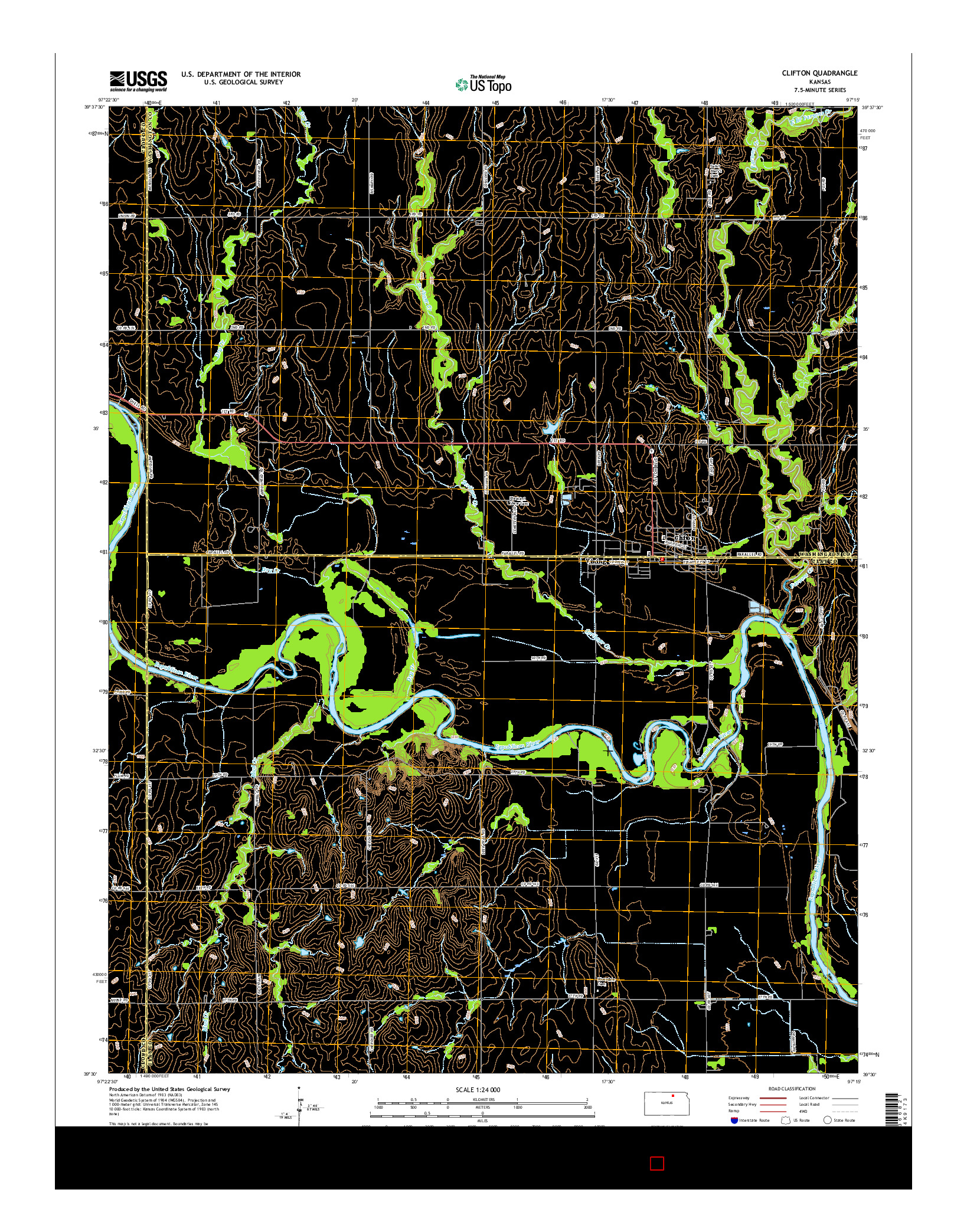 USGS US TOPO 7.5-MINUTE MAP FOR CLIFTON, KS 2016
