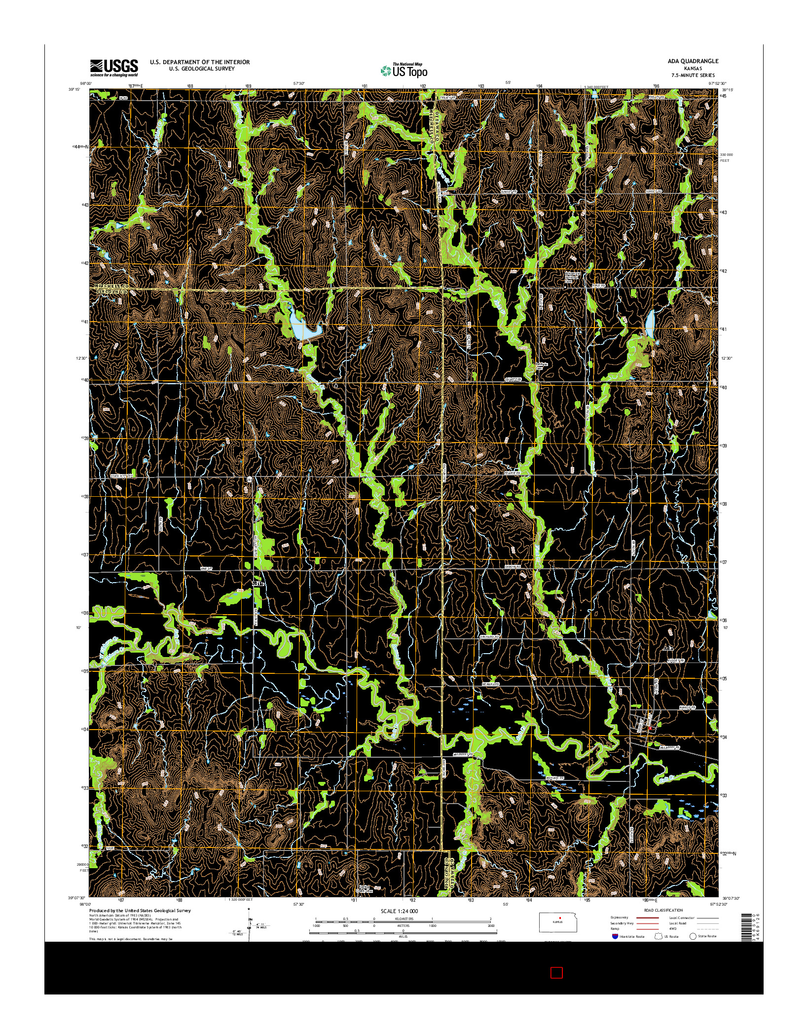 USGS US TOPO 7.5-MINUTE MAP FOR ADA, KS 2016