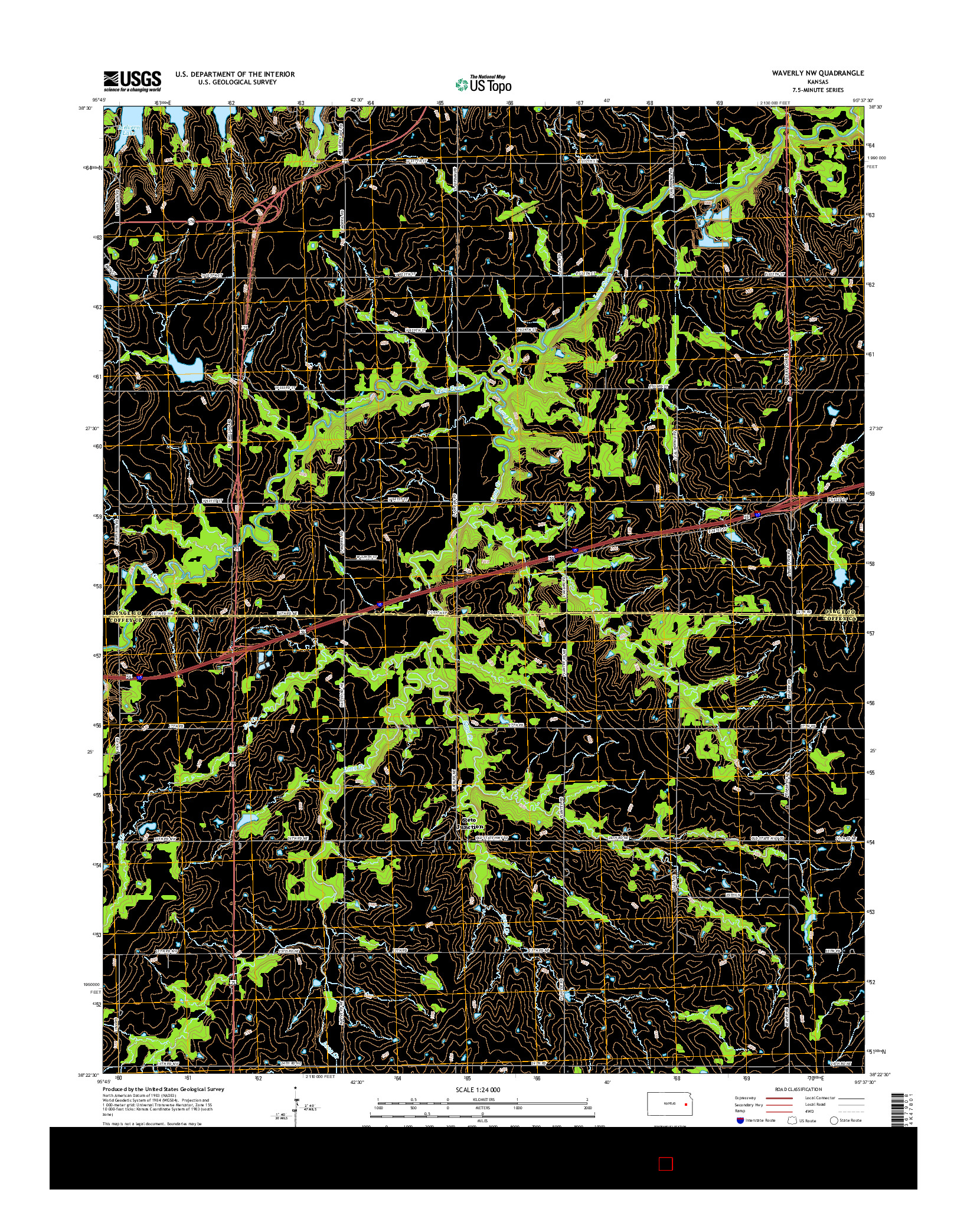 USGS US TOPO 7.5-MINUTE MAP FOR WAVERLY NW, KS 2016
