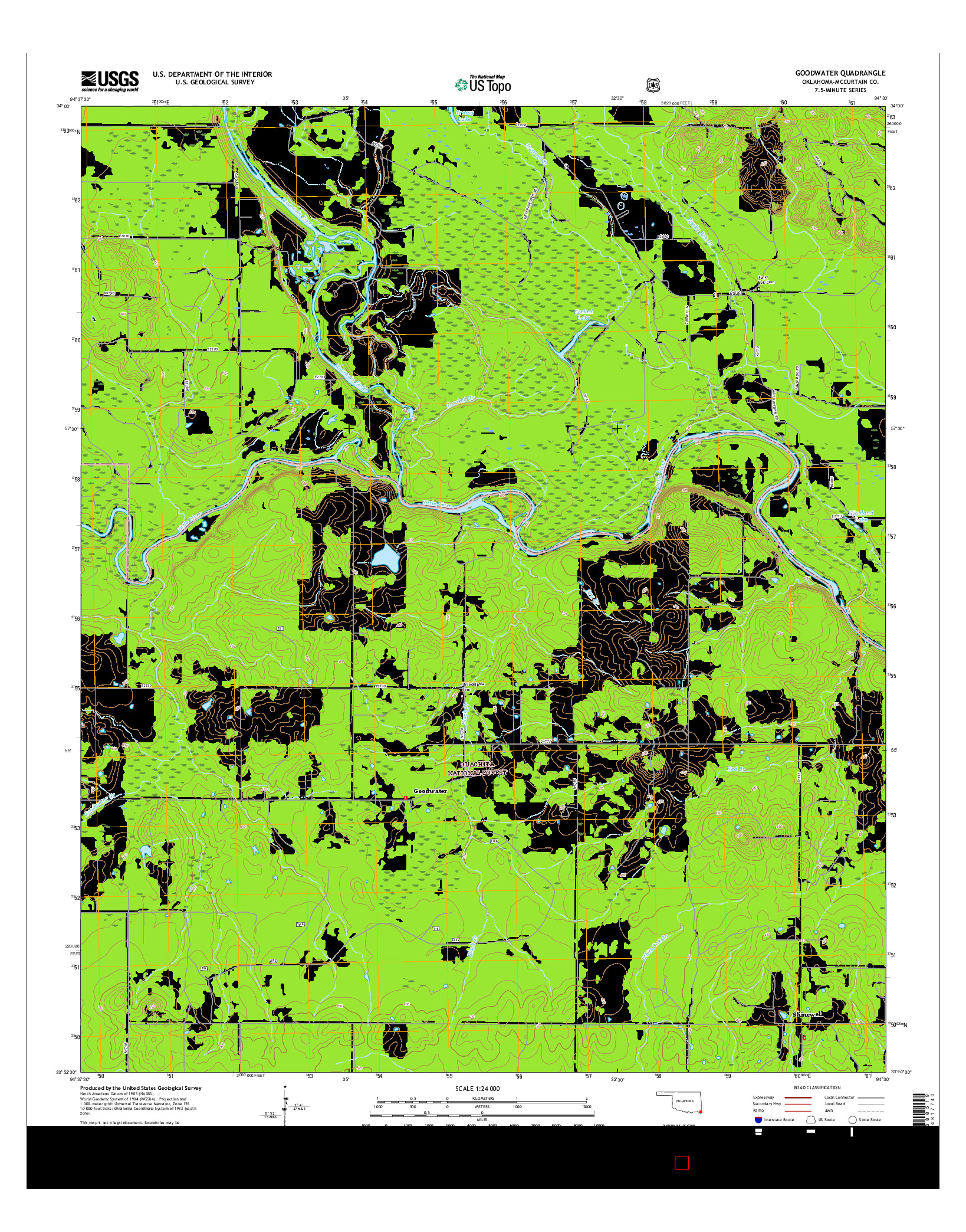 USGS US TOPO 7.5-MINUTE MAP FOR GOODWATER, OK 2016