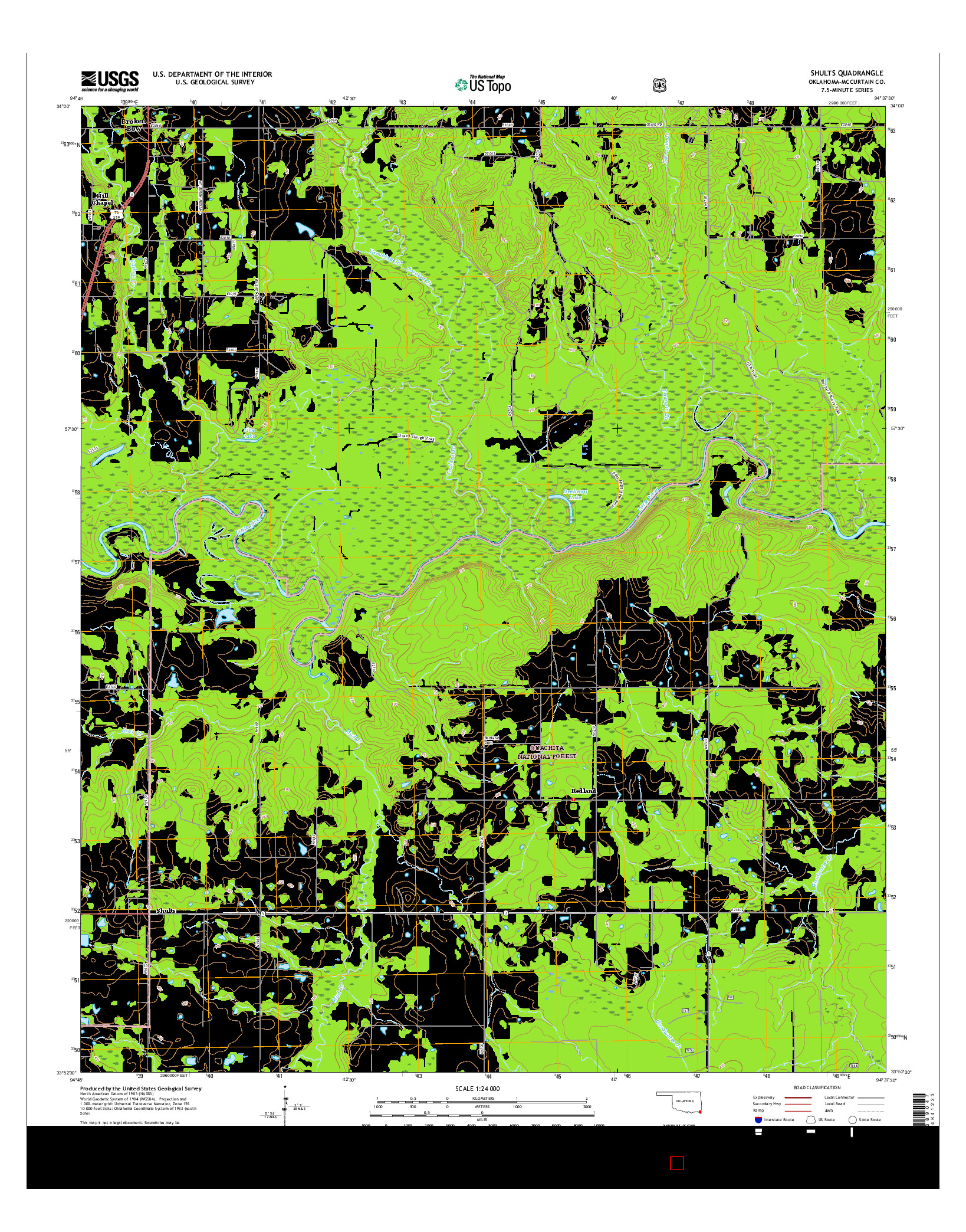 USGS US TOPO 7.5-MINUTE MAP FOR SHULTS, OK 2016